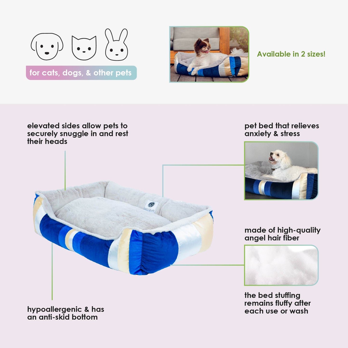 Golden Waves Pet Bed Soft Calming Pet Bed, Anti-Anxiety, Nonskid Bottom, Hypoallergenic, Premium Comfort Plus Pet Bed for Medium, Small Dogs/Cats, SUPPORTS UP TO 20LBS (23"x21"x5")