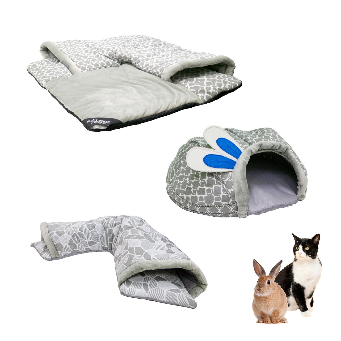 Hide & Seek 3 Piece Bundle Pack: Pet Sleep & Play House Bundle for Cats, Bunnies, Small Animals, Interactive Tunnel Mat, Critter Dome, and Critter Tunnel, Durable Fabric, Anxiety-Relief, Perfect for Play, Sleep, Easy to Clean, Pet Gift Set