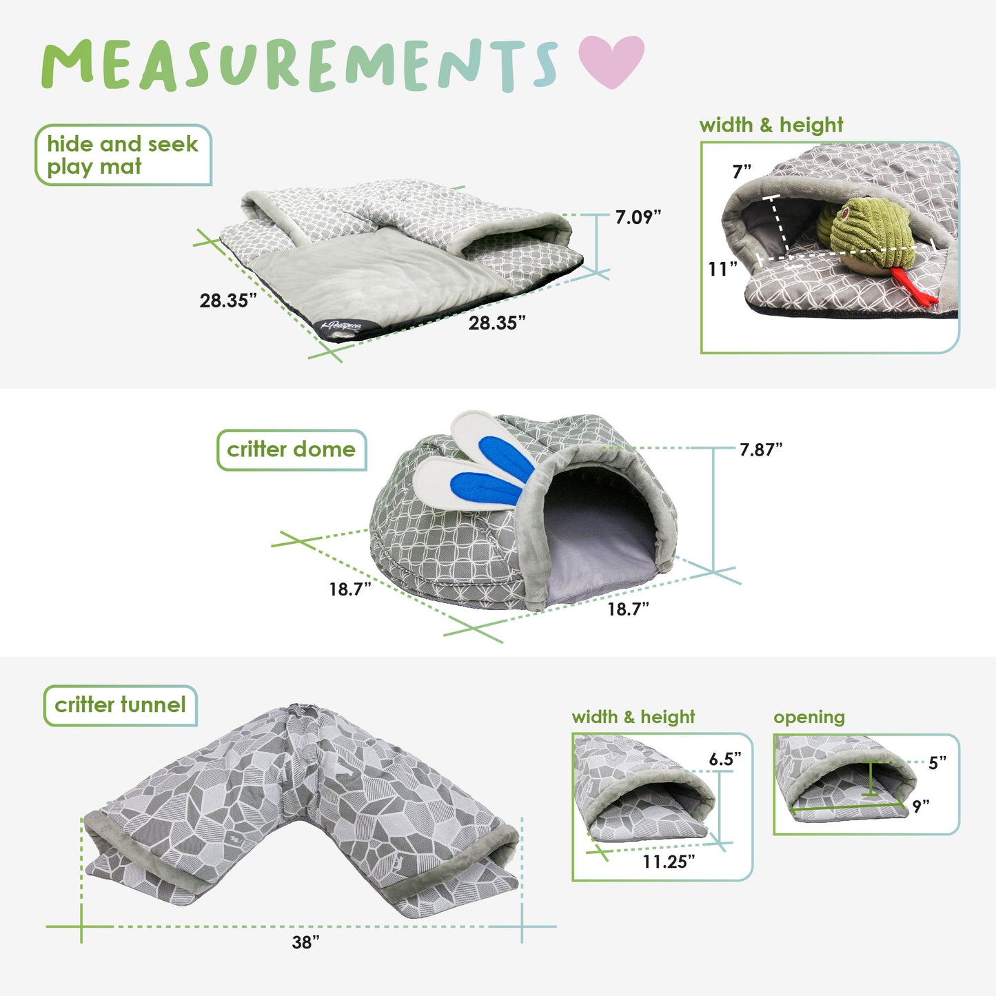 Hide & Seek 3 Piece Bundle Pack: Pet Sleep & Play House Bundle for Cats, Bunnies, Small Animals, Interactive Tunnel Mat, Critter Dome, and Critter Tunnel, Durable Fabric, Anxiety-Relief, Perfect for Play, Sleep, Easy to Clean, Pet Gift Set