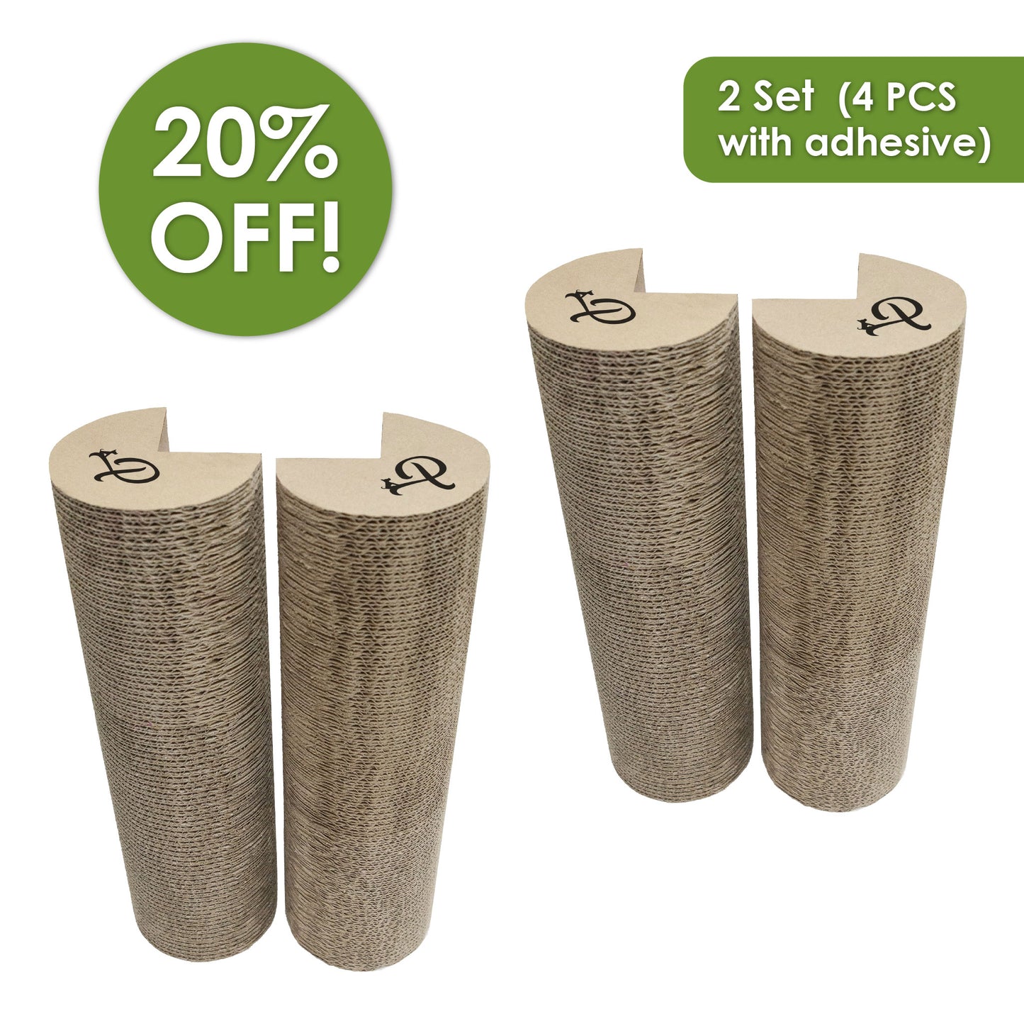 Kitty Corner Cat Scratching Post (2 Pieces): Eco-Friendly, Sustainable, Compostable, Non-Toxic, Double Stick Foam Tape Included, Durable Cardboard, Patented, for Cats