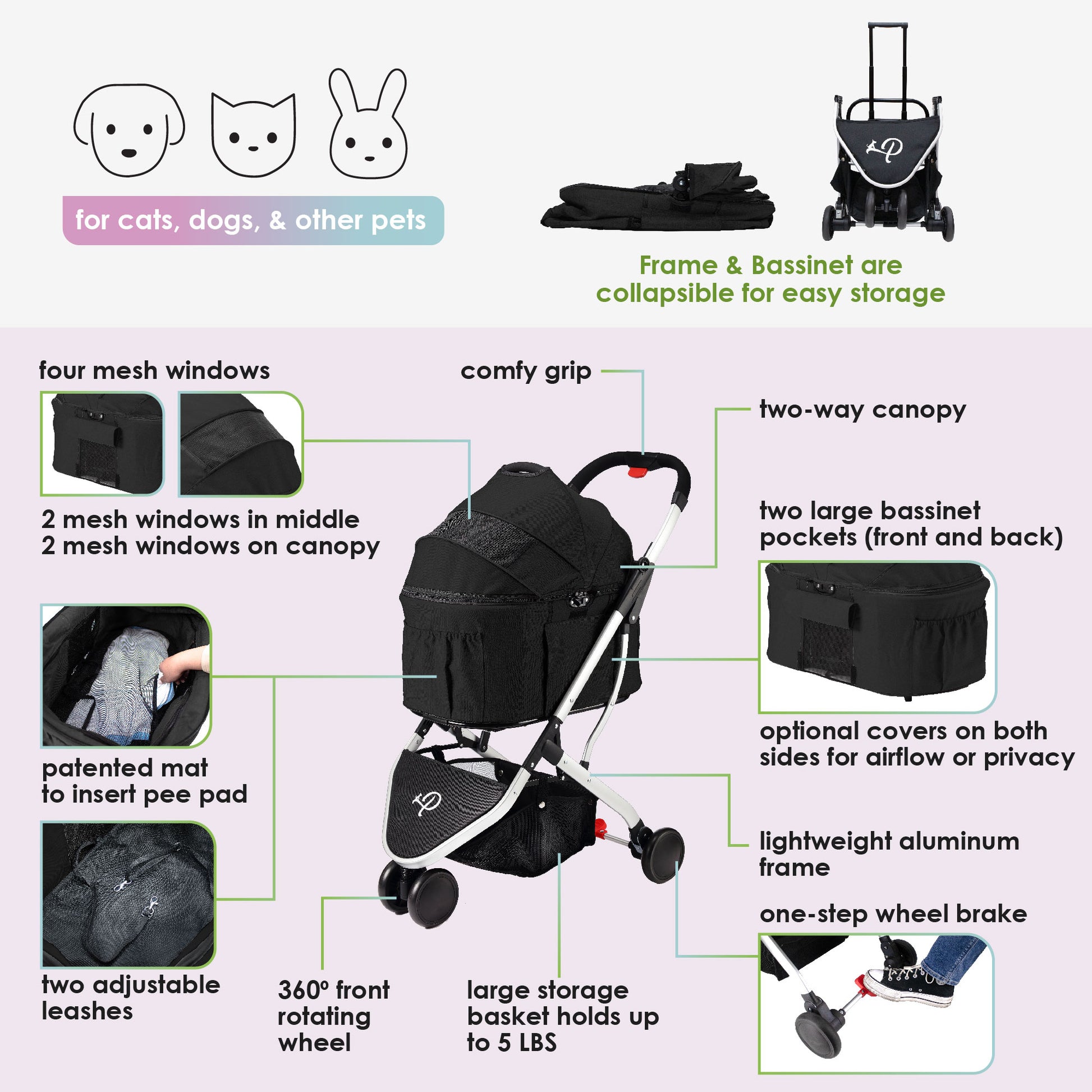 close up on features newport pet stroller