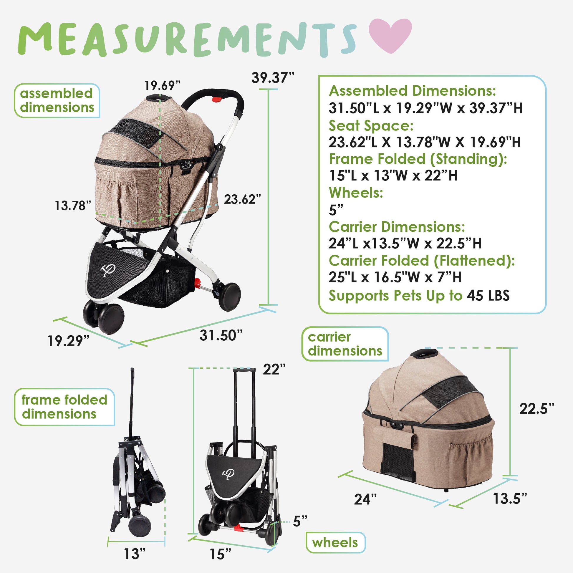 petique dog & cat stroller 3-in-1 Newport Pet Stroller (Travel Carrier + Car Seat + Stroller), Easy Trifold/Unfold, 360º Front Rotating Wheel, Small/Medium Dogs, Cats and Pets,