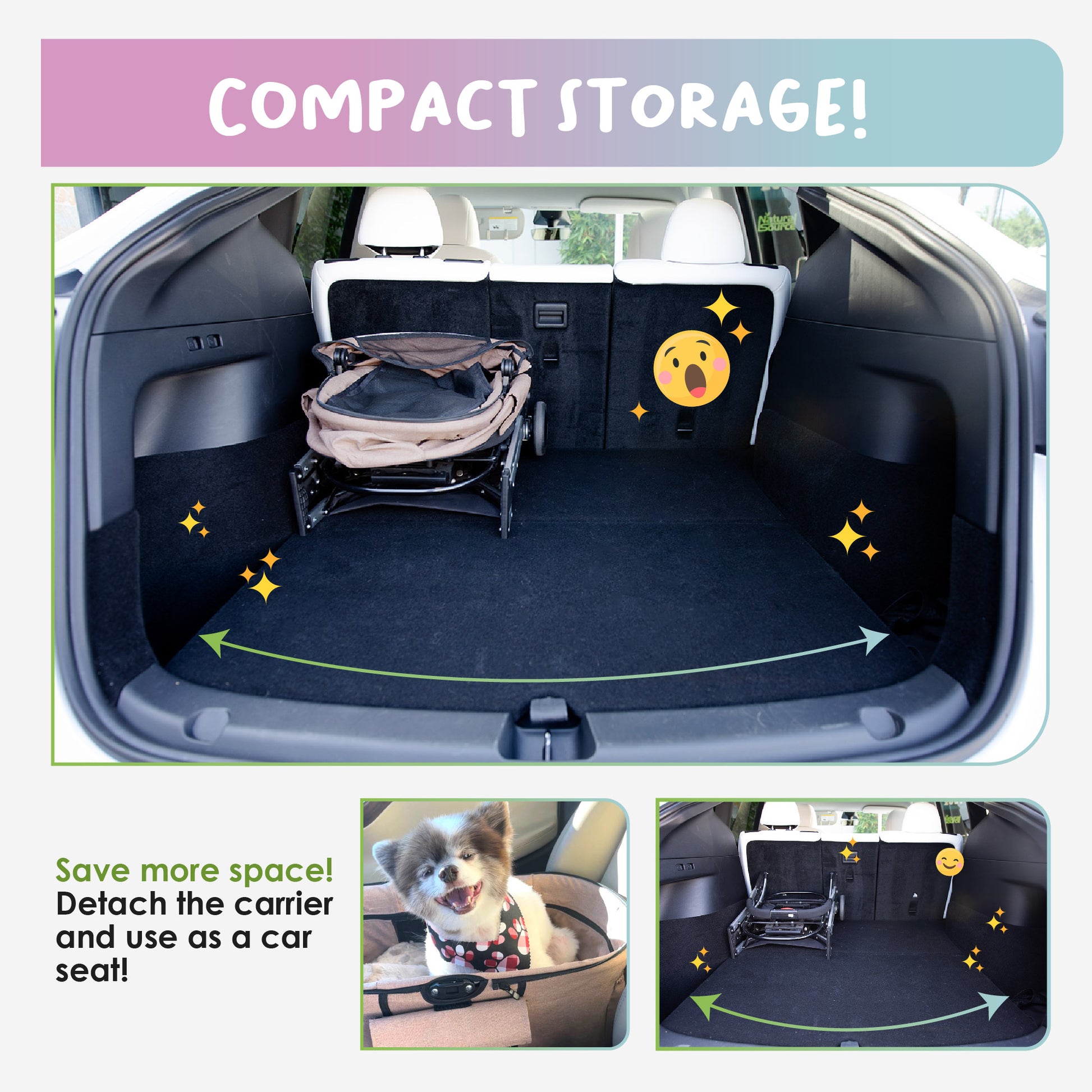 compact newport pet stroller in trunk