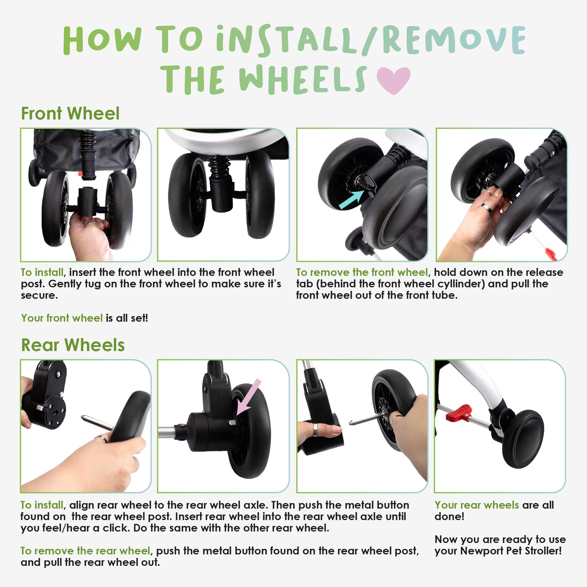 how to install and uninstall wheels newport pet stroller