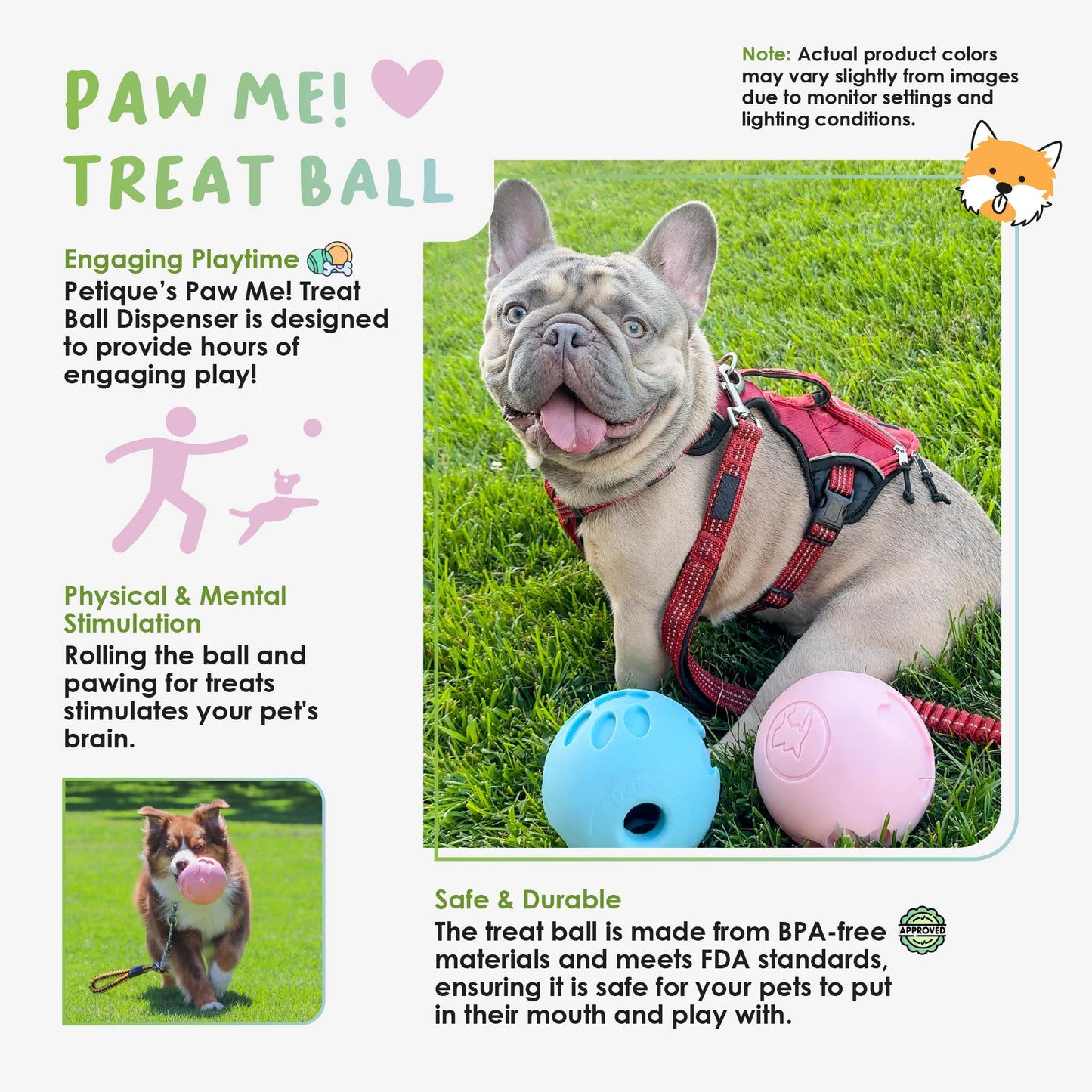 Pink Paw Me! Treat Ball Dispenser and Dog Toy: Engaging Design, Squishy Texture, Easy Rolling, Interactive Play, Keeps Pets Busy, Vanilla Scent, BPA-Free, FDA Approved for Dogs/Cats/Pets