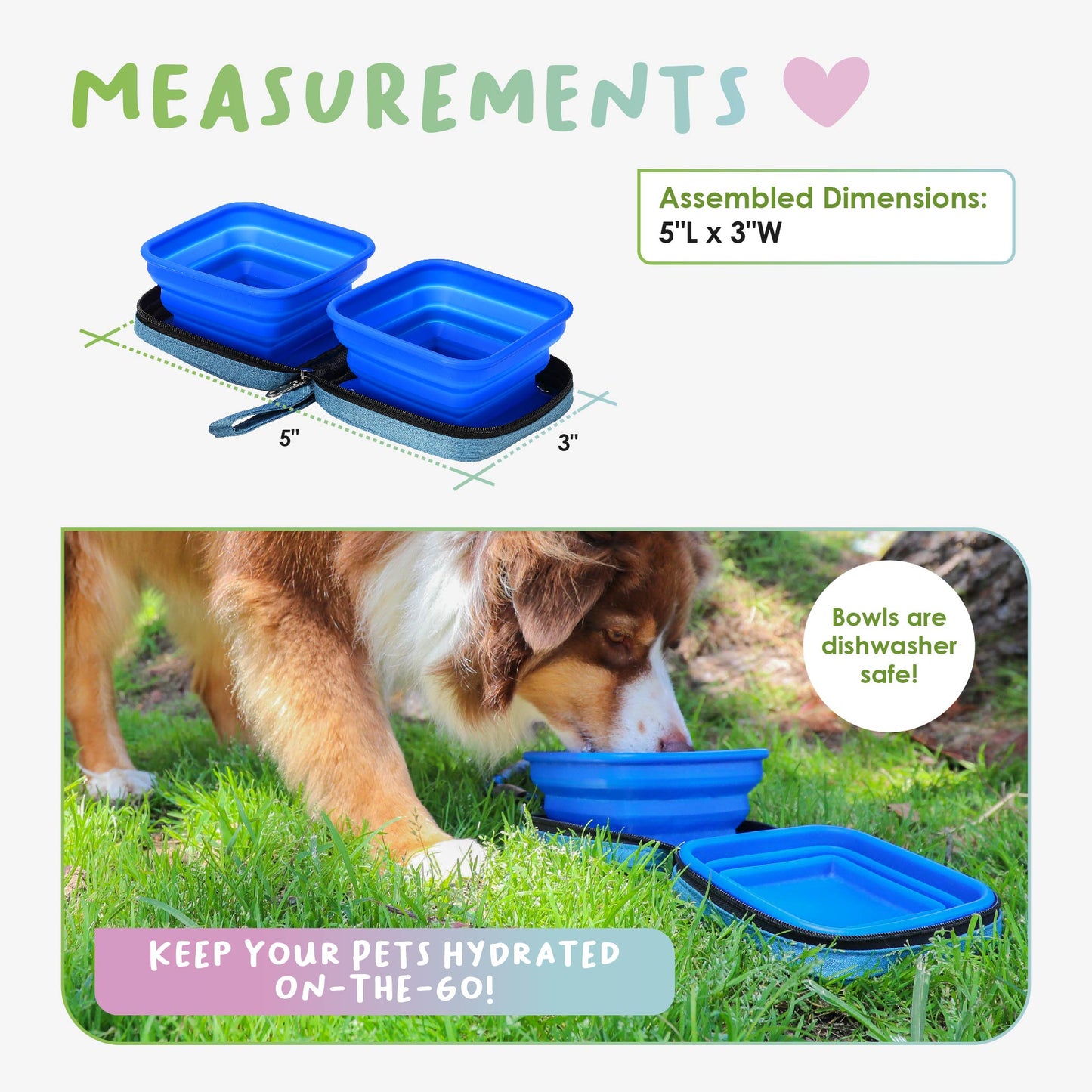 Portabowl Water & Food Bowl: FDA Tested, Non-Toxic, Dishwasher Safe, Detachable, Collapsible, Zipper Carrying Case, Wrist Handle, Clip, 26 OZ FULL Capacity, 24 OZ Second Level, 13 OZ First Level