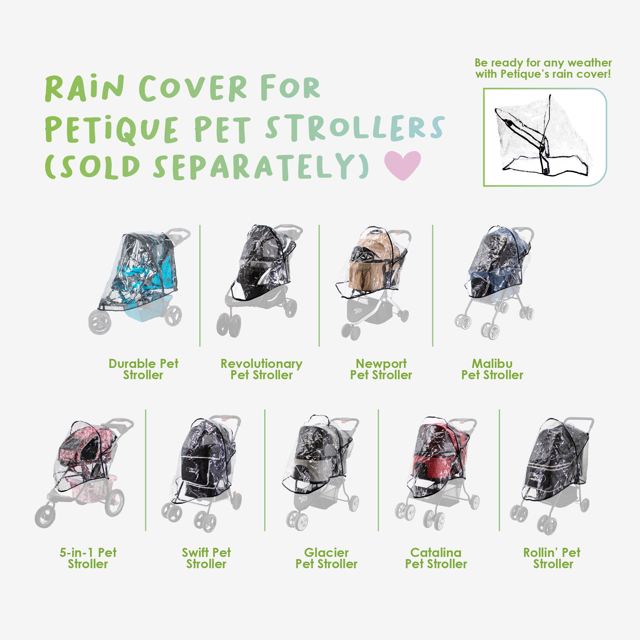 Petique Rain Cover for Pet Strollers Dogs Cats Small Animal