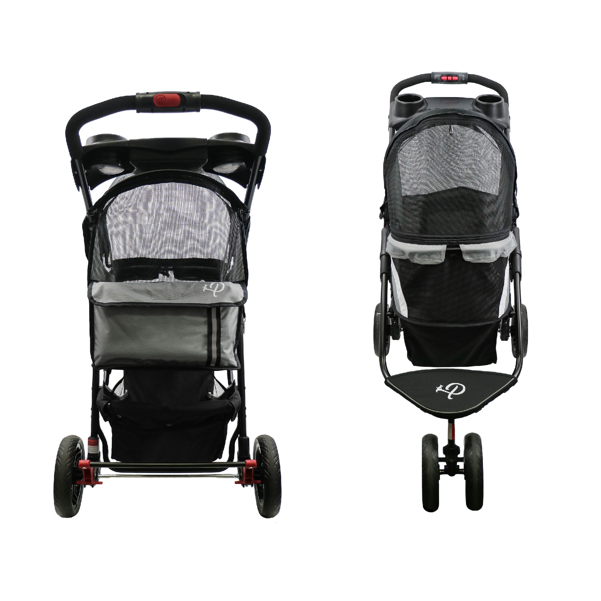 galaxy gray and black revolutionary pet stroller front and back