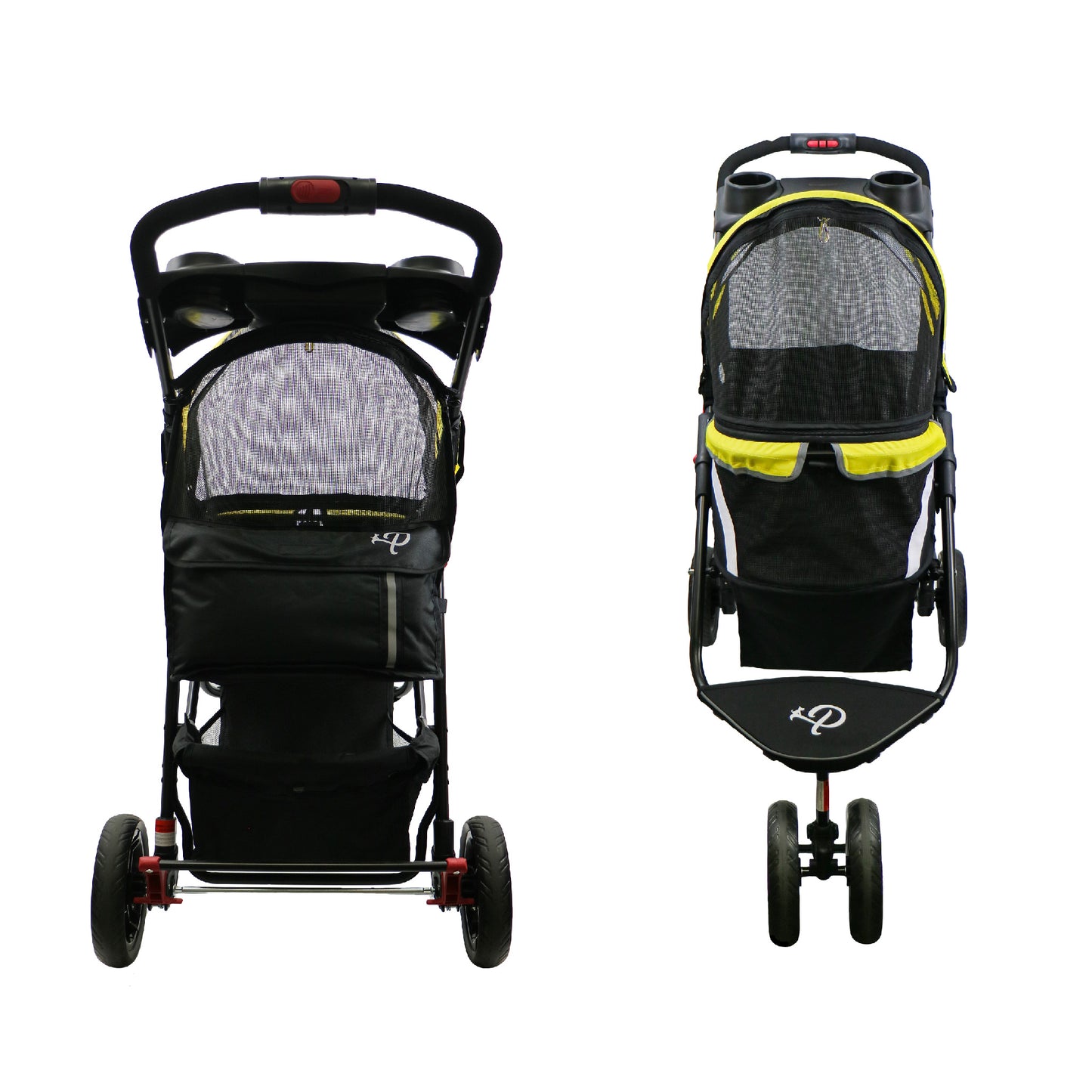 yellow sunshine revolutionary pet stroller front and back