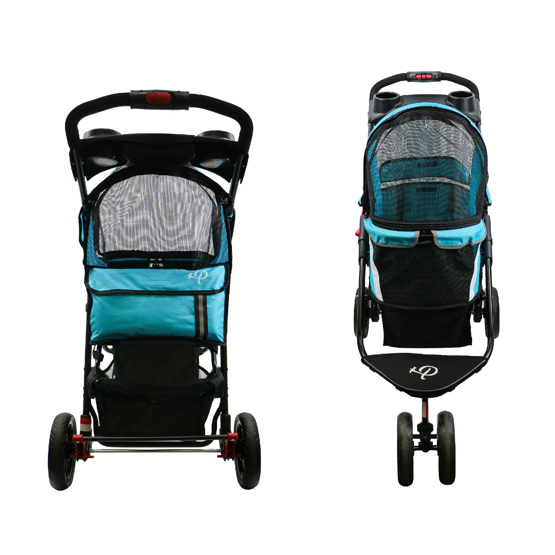 light blue venus revolutionary pet stroller front and back
