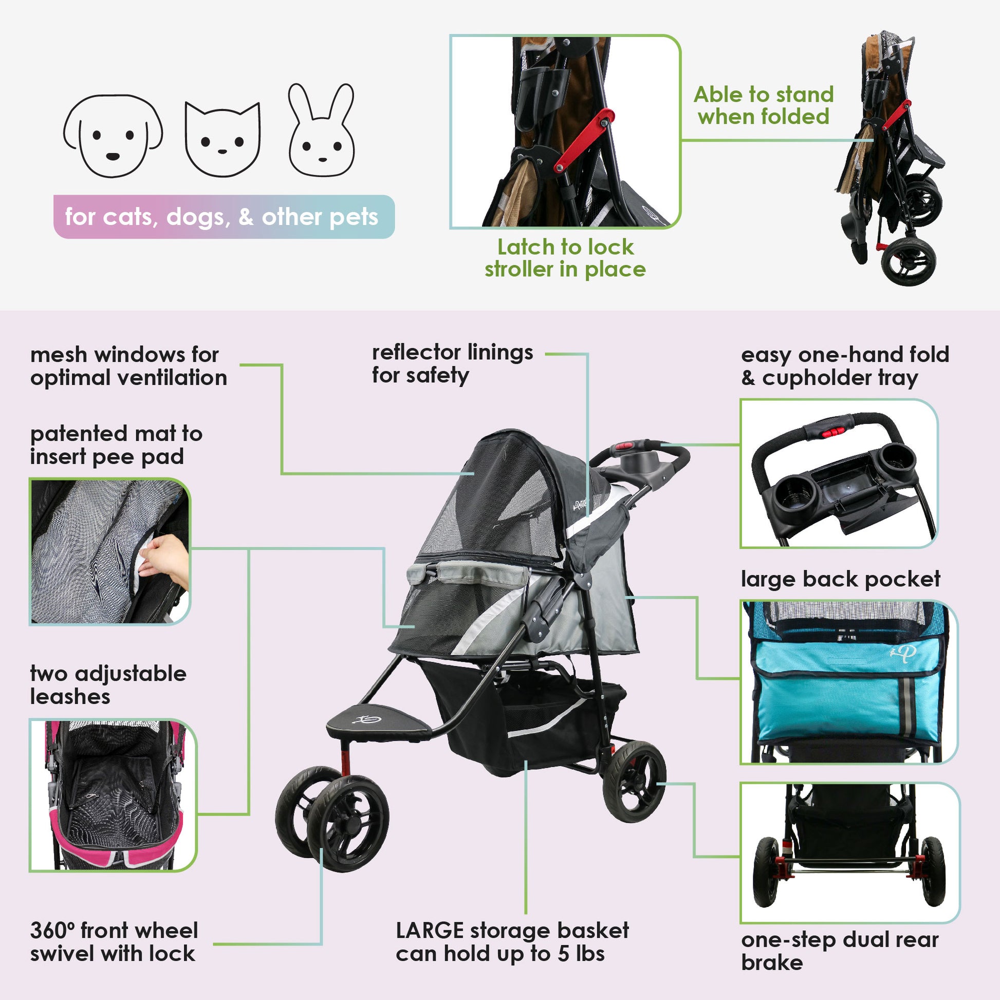 how to fold a dog stroller Revolutionary Durable Pet Stroller, Easy Fold, Quality mesh Windows, Large Storage Basket, Secure Cup Holder Tray, Small/Medium Dogs, Cats and Pets,