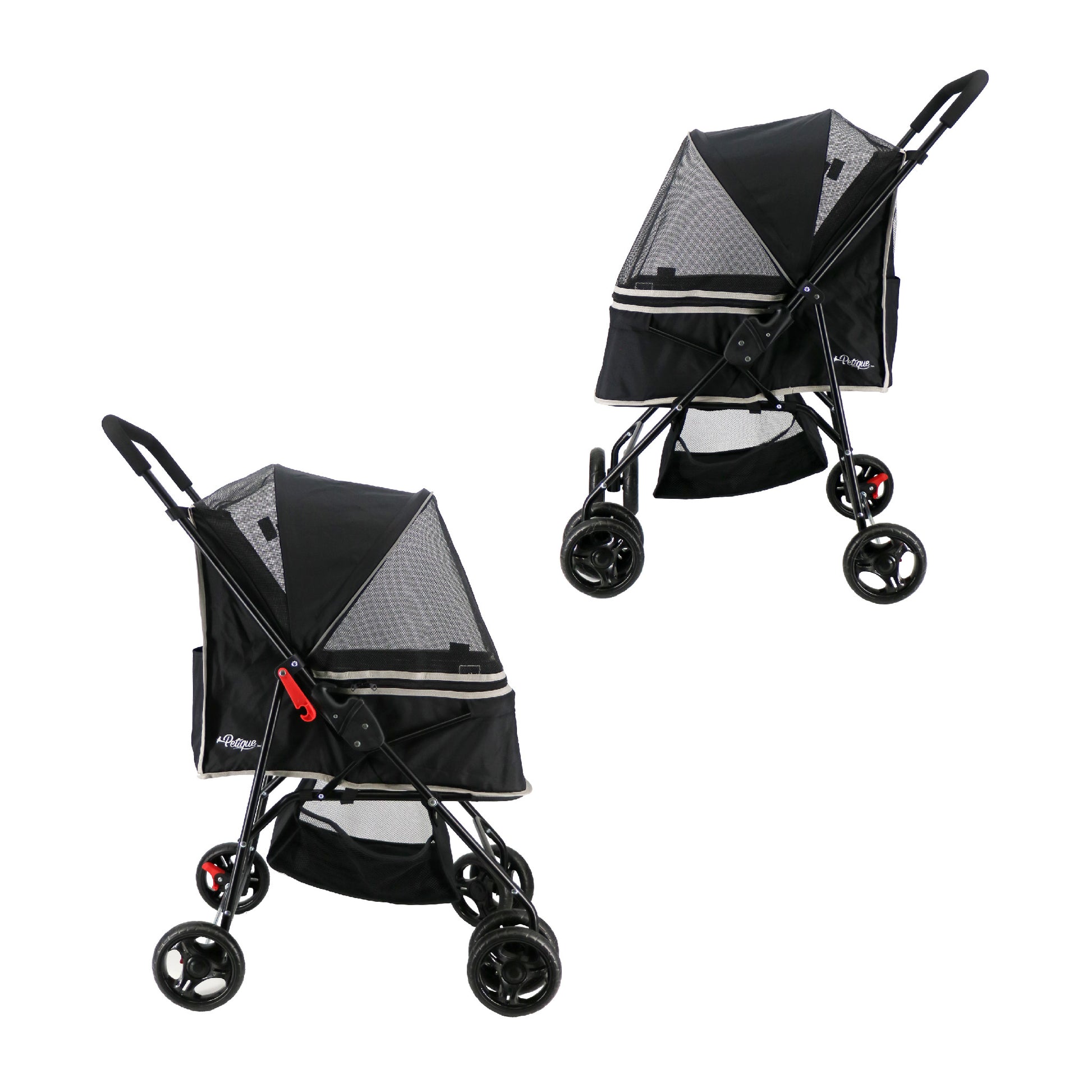 rollin pet stroller black side by side