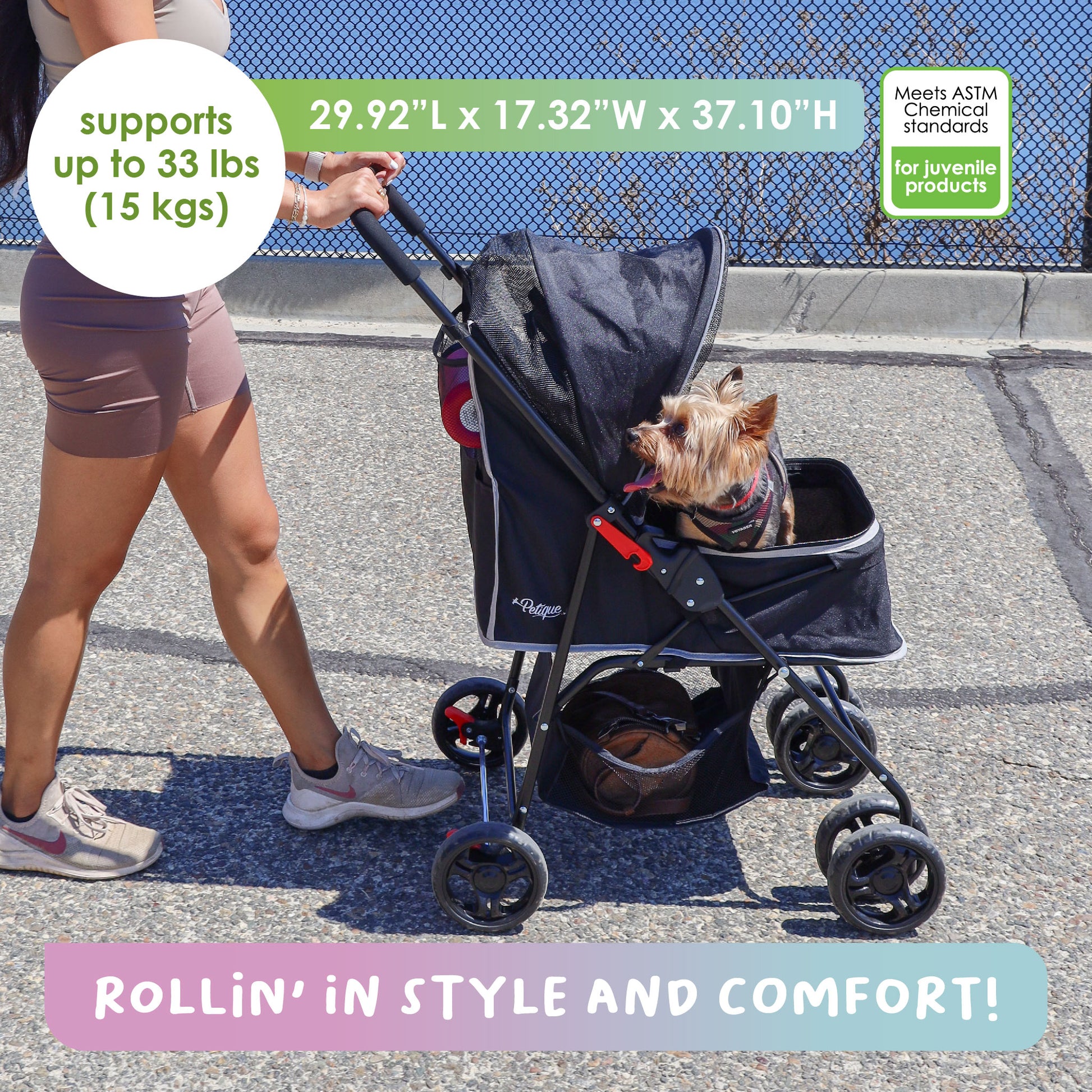 pet stroller supports 33 lbs