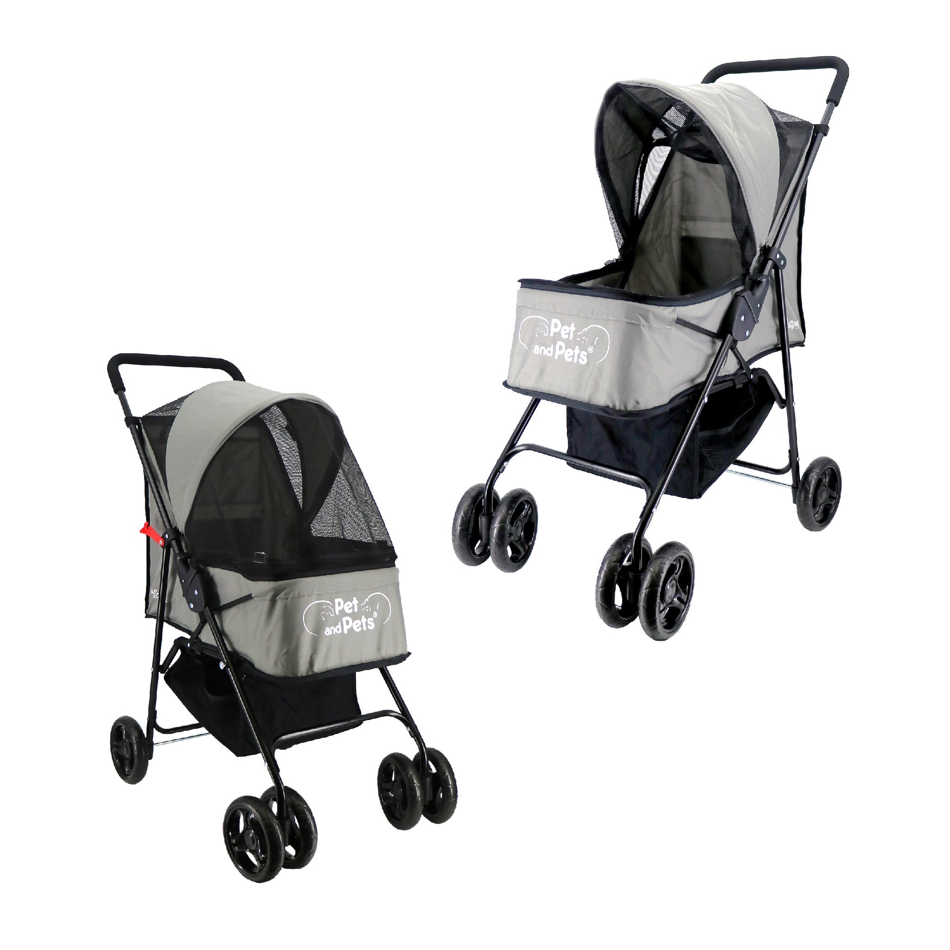 rollin pet stroller gray 3/4 view