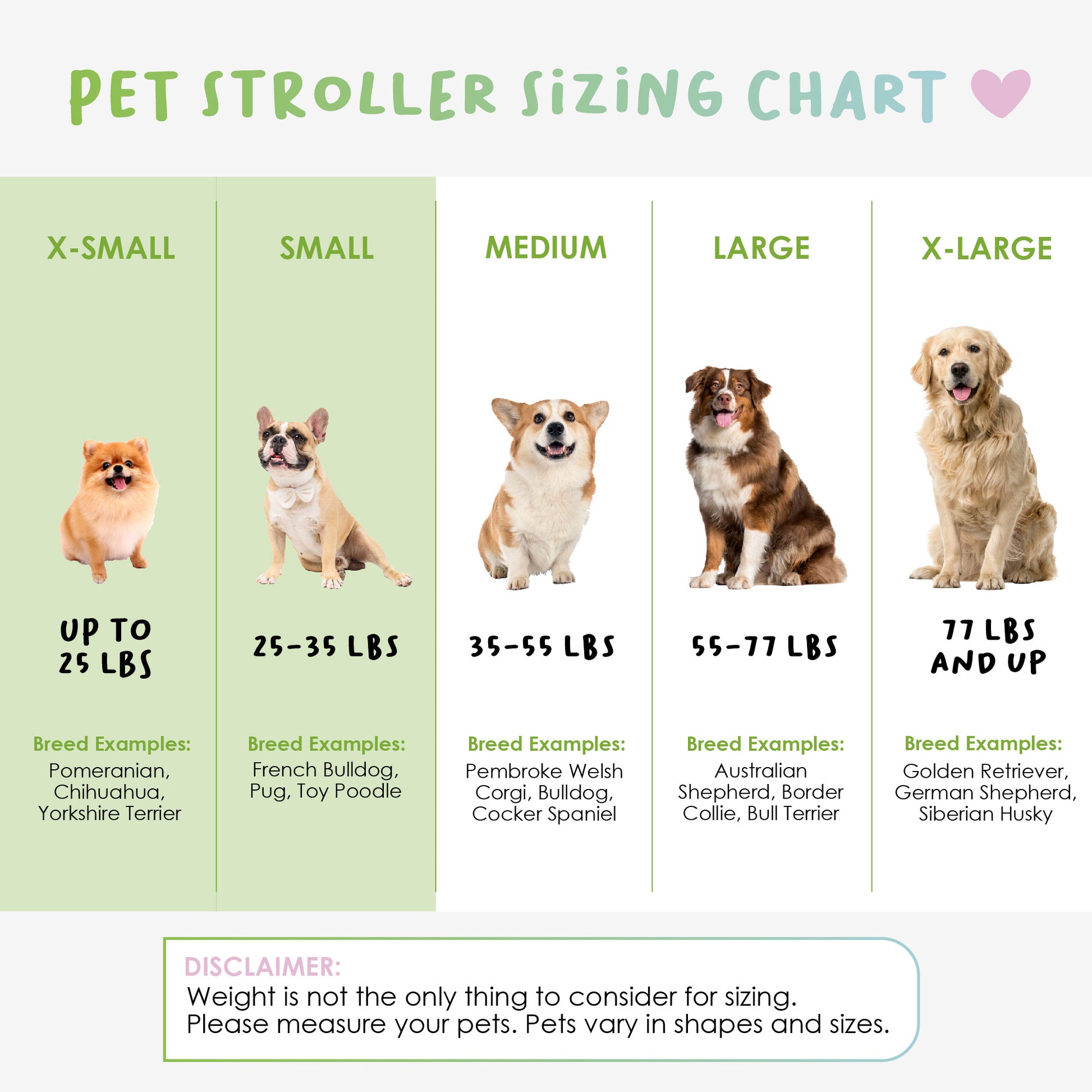 pet stroller sizing chart