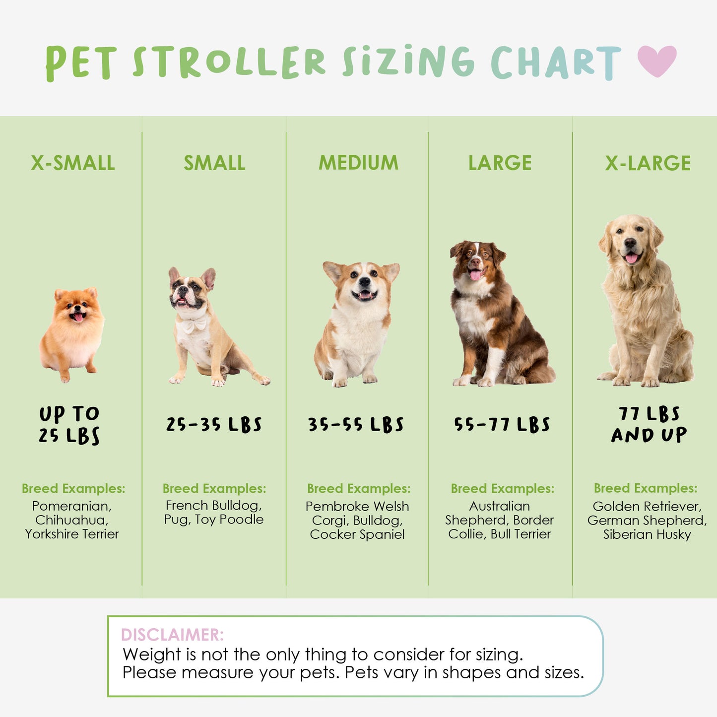 sizing chart for pet strollers