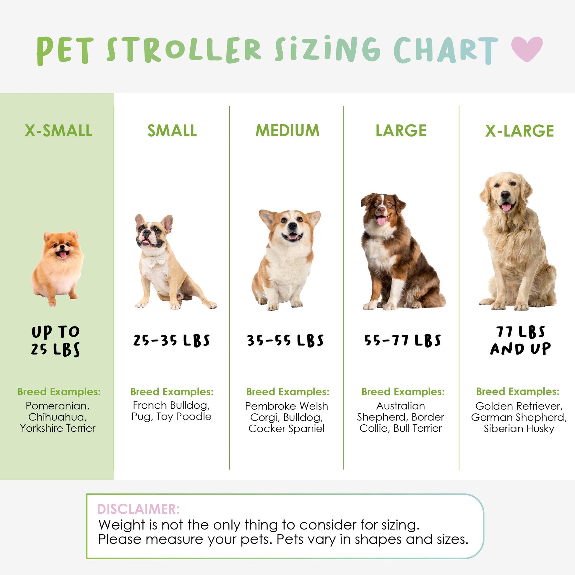 pet stroller sizing chart