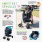 Swift Pet Stroller -  Quality Mesh Windows, Pee Pad Insert, Double Rear Brakes, Rotating Front Wheels, Lightweight, Three-Way Canopy, for Small Dogs/Cats, Supports pets up to 45LBS