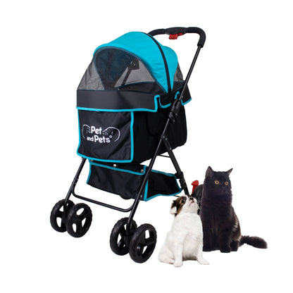 Swift Pet Stroller -  Quality Mesh Windows, Pee Pad Insert, Double Rear Brakes, Rotating Front Wheels, Lightweight, Three-Way Canopy, for Small Dogs/Cats, Supports pets up to 45LBS
