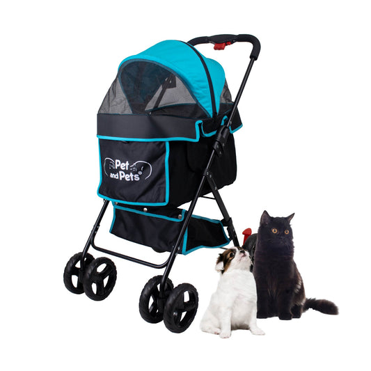 Swift Pet Stroller -  Quality Mesh Windows, Pee Pad Insert, Double Rear Brakes, Rotating Front Wheels, Lightweight, Three-Way Canopy, for Small Dogs/Cats, Supports pets up to 45LBS