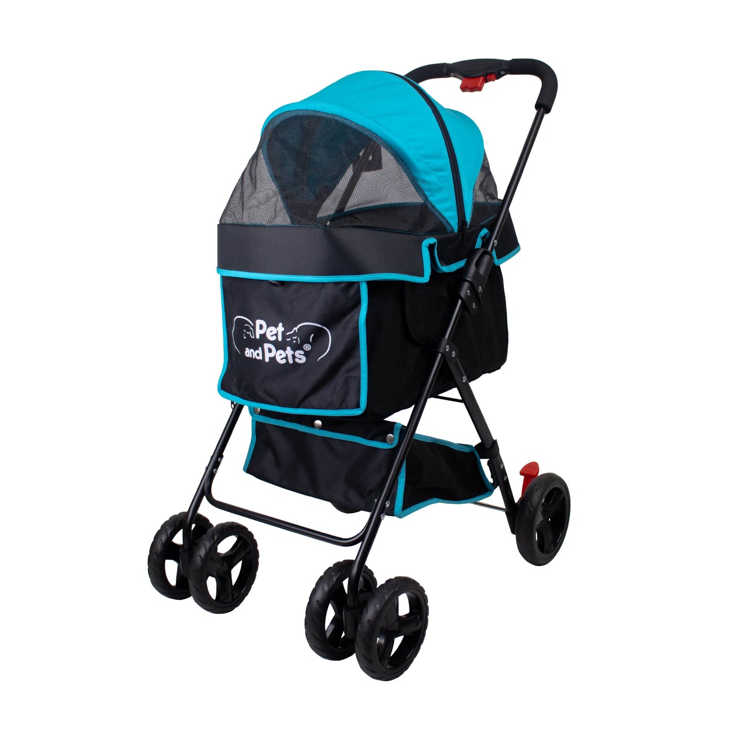 Swift Pet Stroller -  Quality Mesh Windows, Pee Pad Insert, Double Rear Brakes, Rotating Front Wheels, Lightweight, Three-Way Canopy, for Small Dogs/Cats, Supports pets up to 45LBS