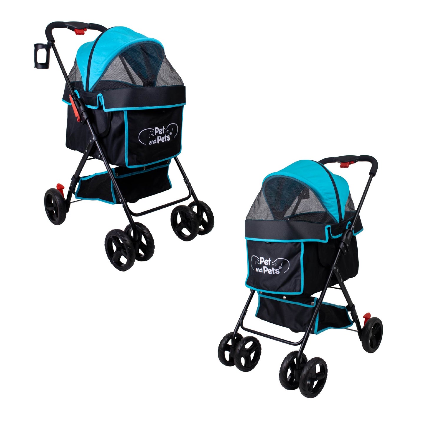 Swift Pet Stroller -  Quality Mesh Windows, Pee Pad Insert, Double Rear Brakes, Rotating Front Wheels, Lightweight, Three-Way Canopy, for Small Dogs/Cats, Supports pets up to 45LBS