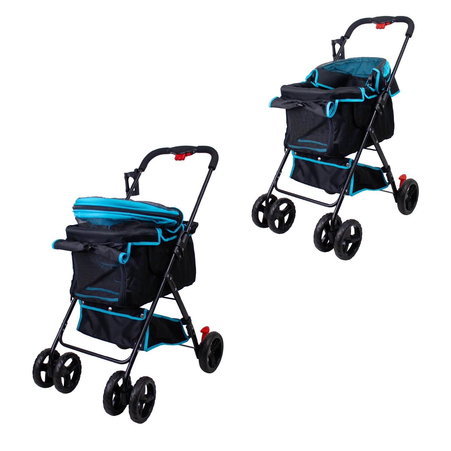 Swift Pet Stroller -  Quality Mesh Windows, Pee Pad Insert, Double Rear Brakes, Rotating Front Wheels, Lightweight, Three-Way Canopy, for Small Dogs/Cats, Supports pets up to 45LBS