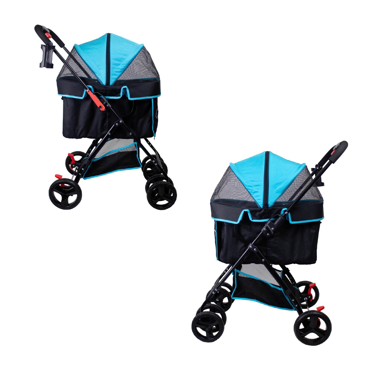 Swift Pet Stroller -  Quality Mesh Windows, Pee Pad Insert, Double Rear Brakes, Rotating Front Wheels, Lightweight, Three-Way Canopy, for Small Dogs/Cats, Supports pets up to 45LBS
