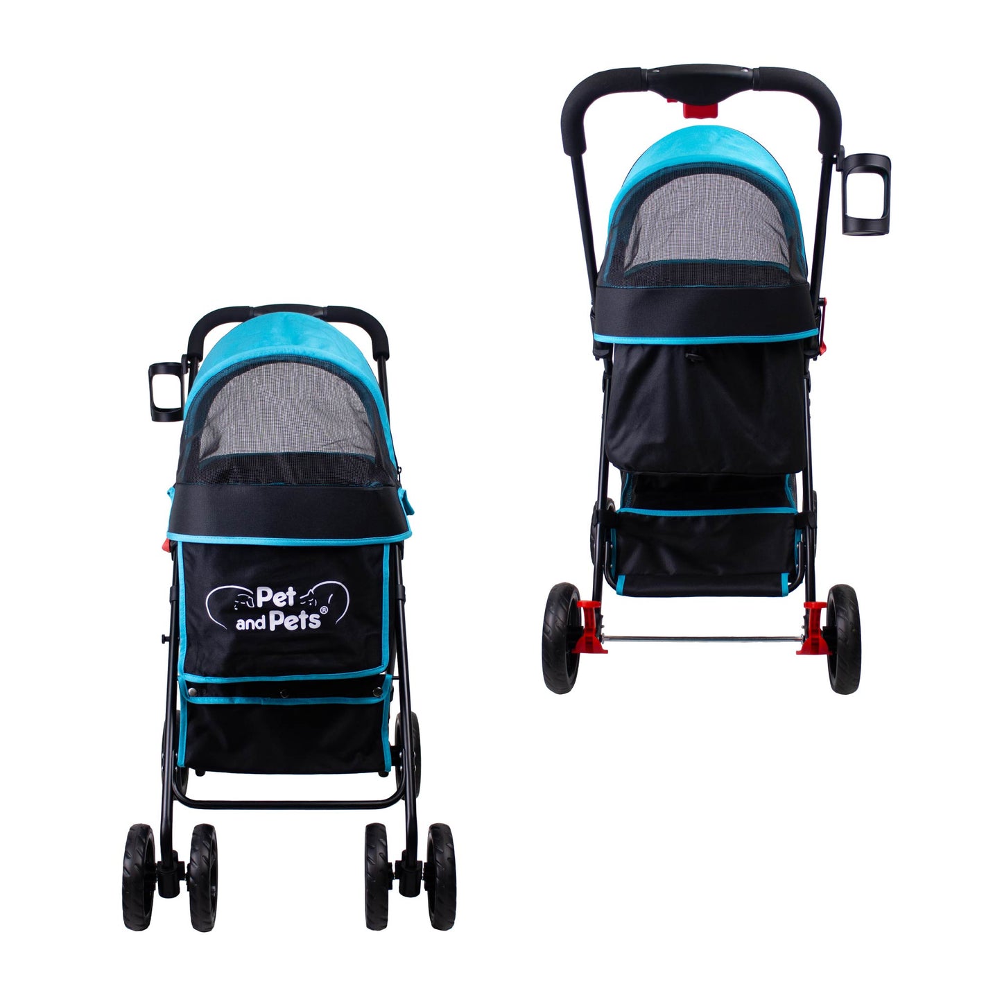 Swift Pet Stroller -  Quality Mesh Windows, Pee Pad Insert, Double Rear Brakes, Rotating Front Wheels, Lightweight, Three-Way Canopy, for Small Dogs/Cats, Supports pets up to 45LBS