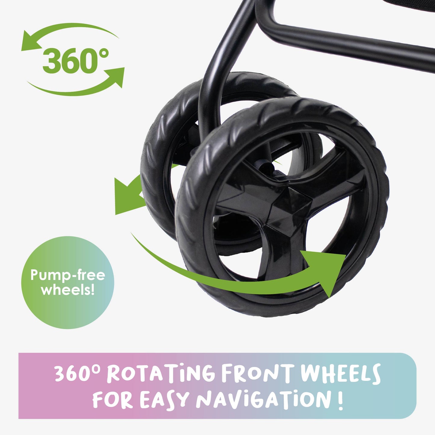 Swift Pet Stroller -  Quality Mesh Windows, Pee Pad Insert, Double Rear Brakes, Rotating Front Wheels, Lightweight, Three-Way Canopy, for Small Dogs/Cats, Supports pets up to 45LBS