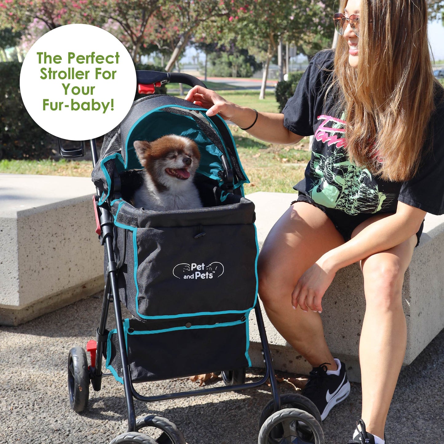 Swift Pet Stroller -  Quality Mesh Windows, Pee Pad Insert, Double Rear Brakes, Rotating Front Wheels, Lightweight, Three-Way Canopy, for Small Dogs/Cats, Supports pets up to 45LBS