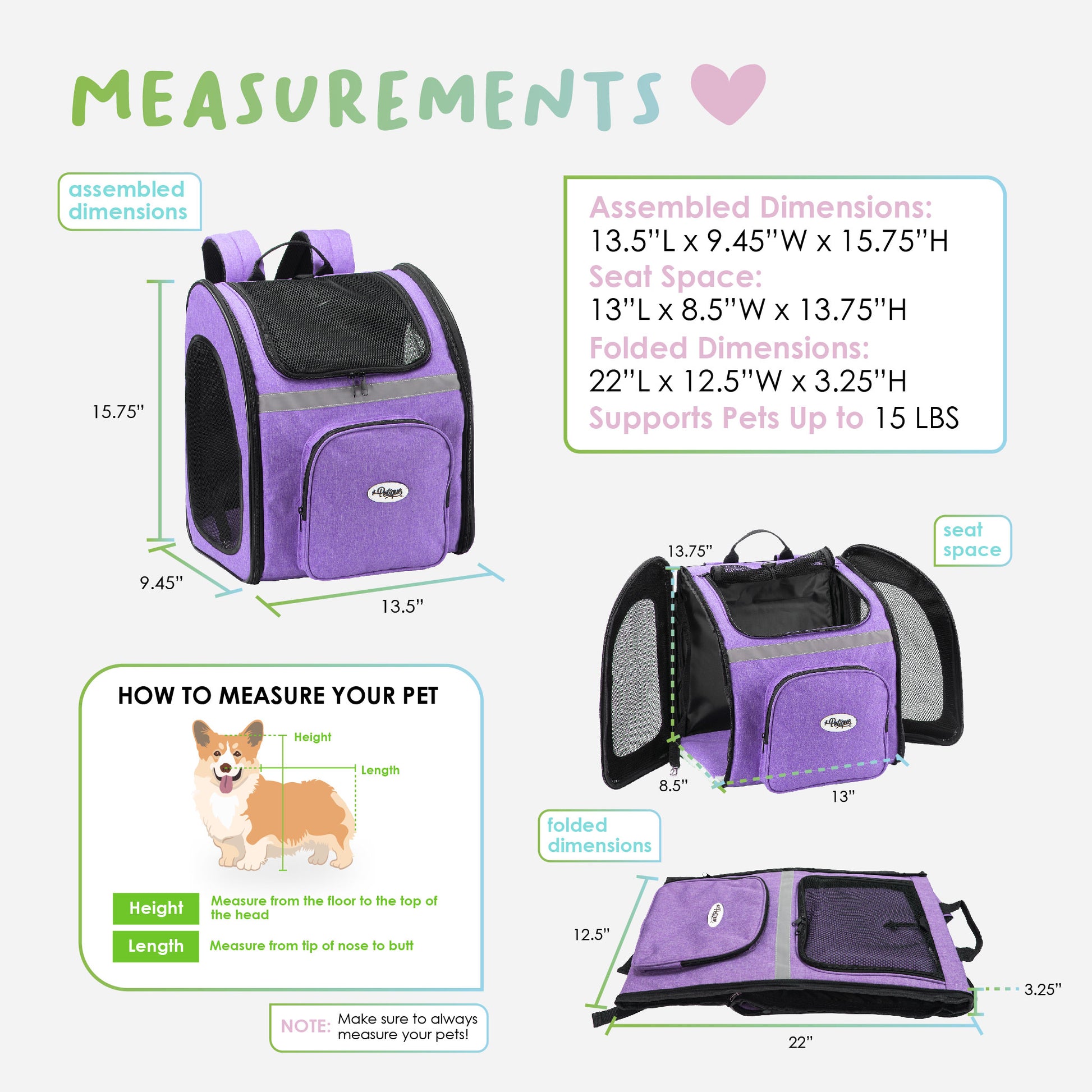 the backpacker pet carrier measurements