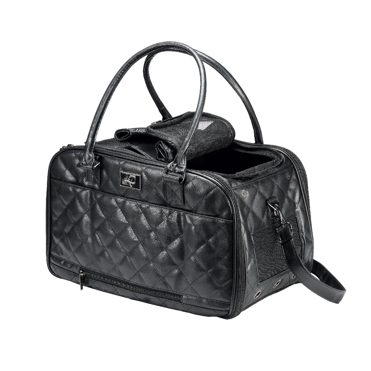 Lux Pet Carrier - BLACK, High quality durable faux leather 3 carrying options, Travel Friendly, Ventilation for Dogs/Cats/Pets up to 25 LBS