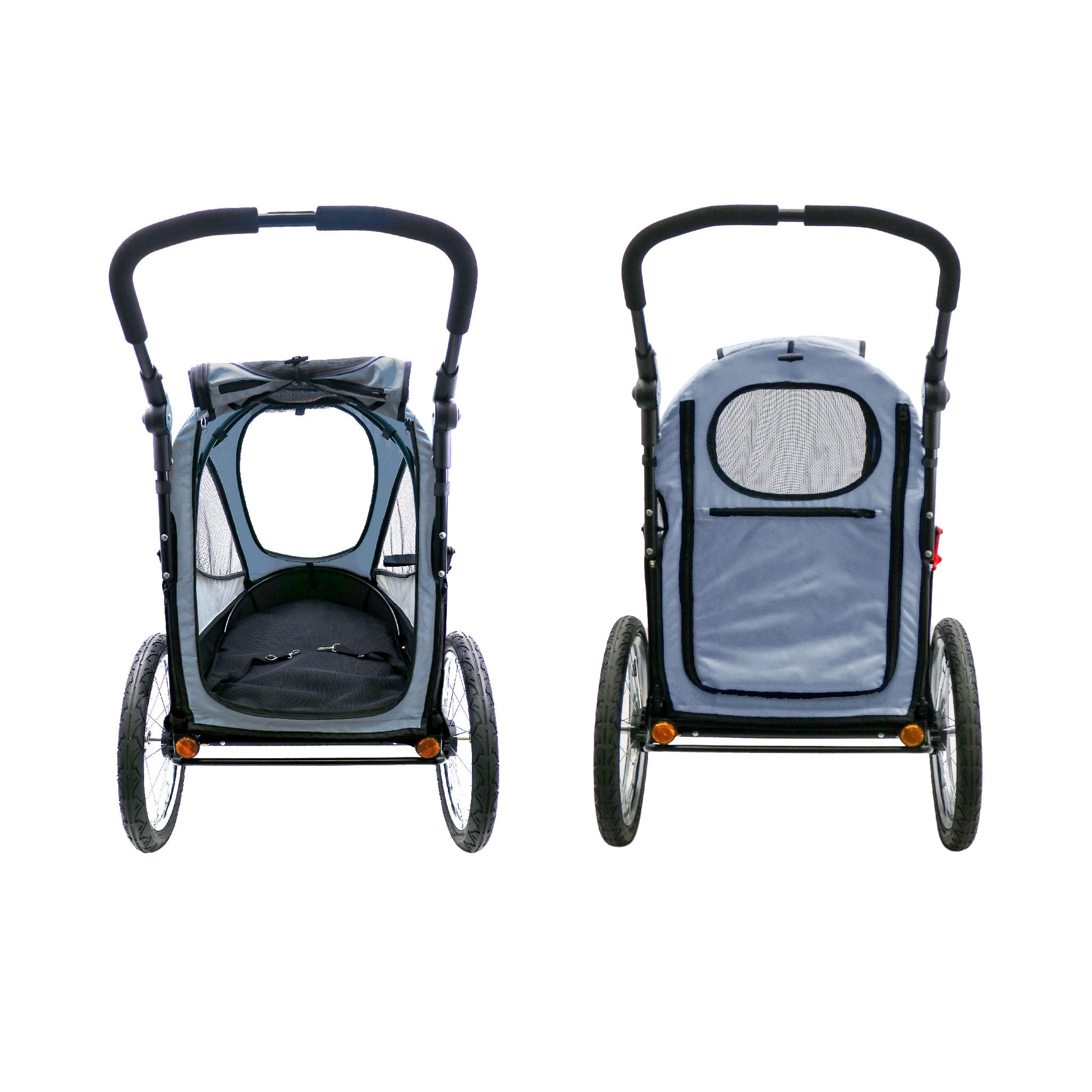 space gray trailblazer pet jogger back entrance open and closed