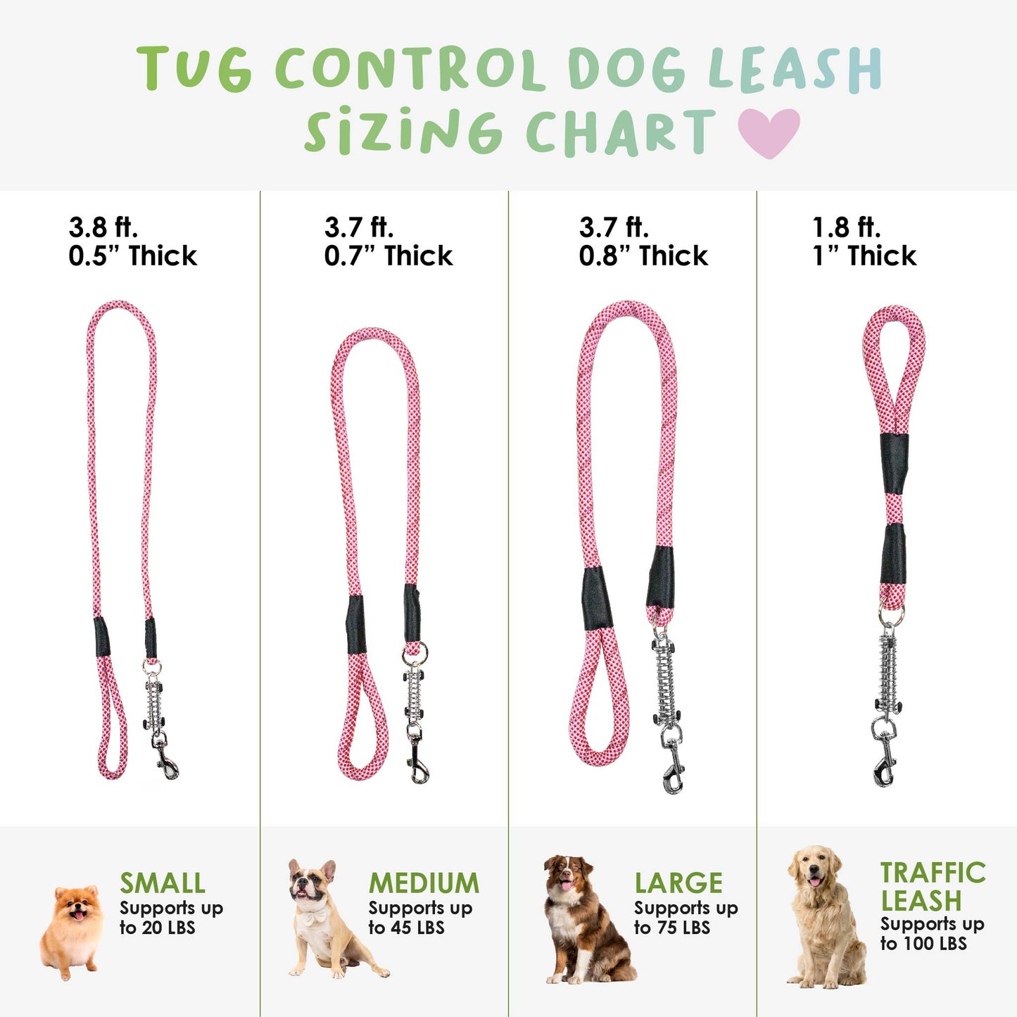 Tug Control Dog Leash - Reflective, Shock Absorber, Comfortable Grip, Sleek Design, Strong Weave Accent, for Small/Medium/Large Dogs/Cats/Pets