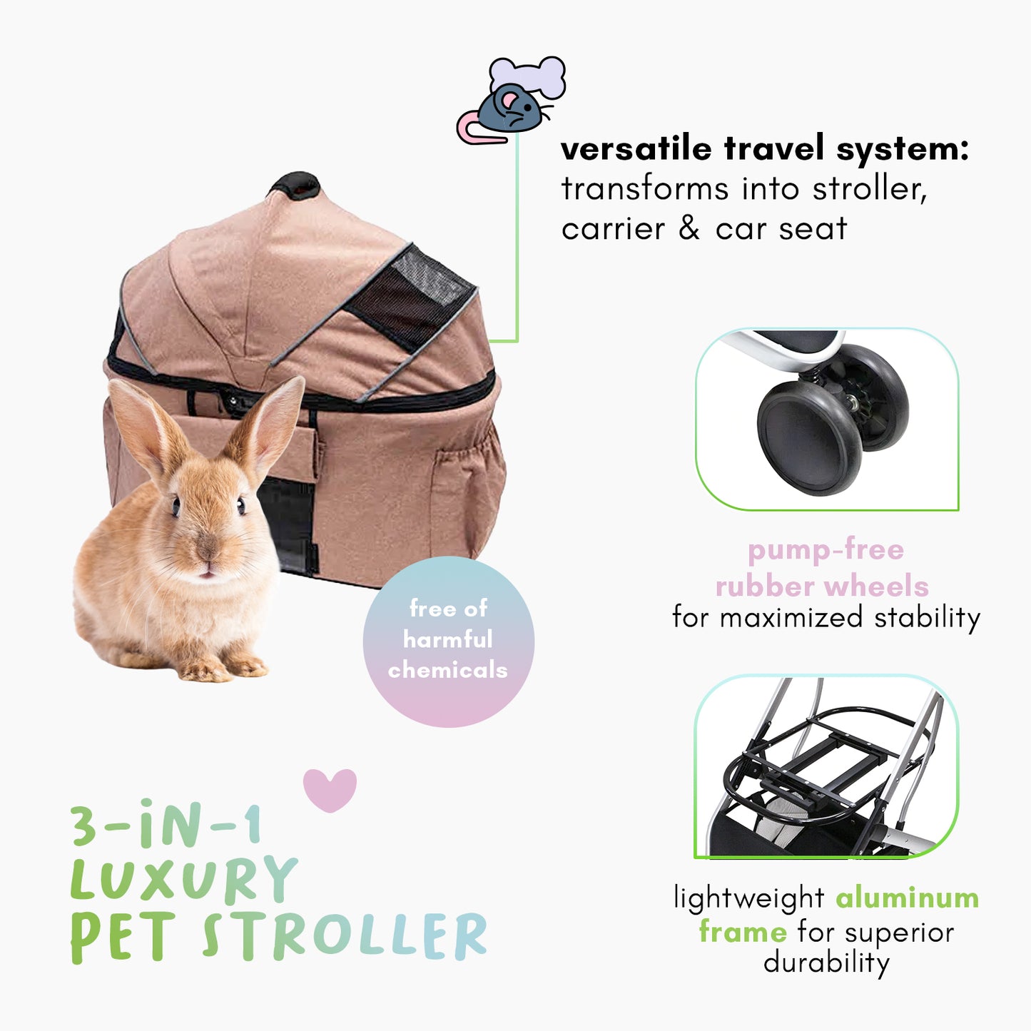 3-in-1 luxury pet stroller