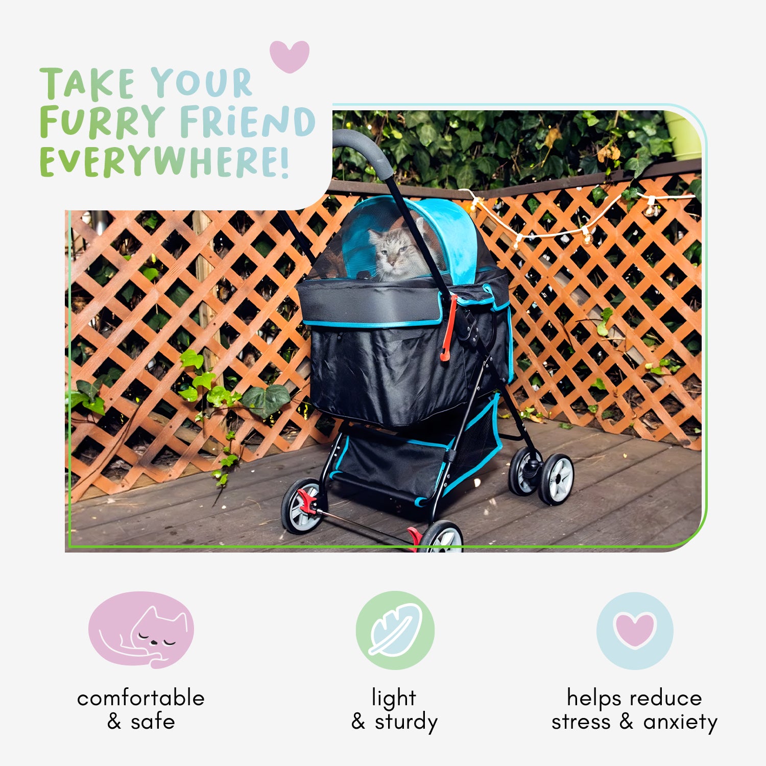 light blue pet stroller for cats