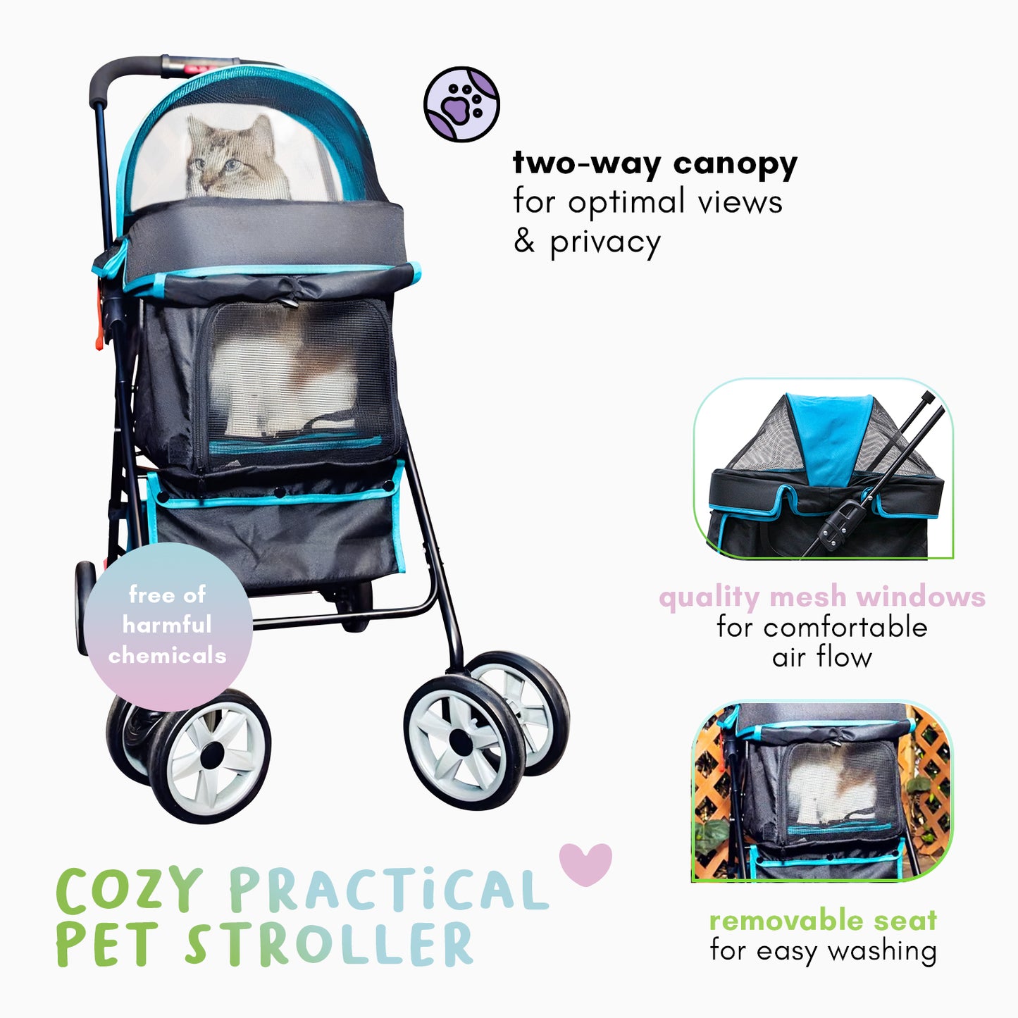 travel-friendly pet stroller with mesh windows