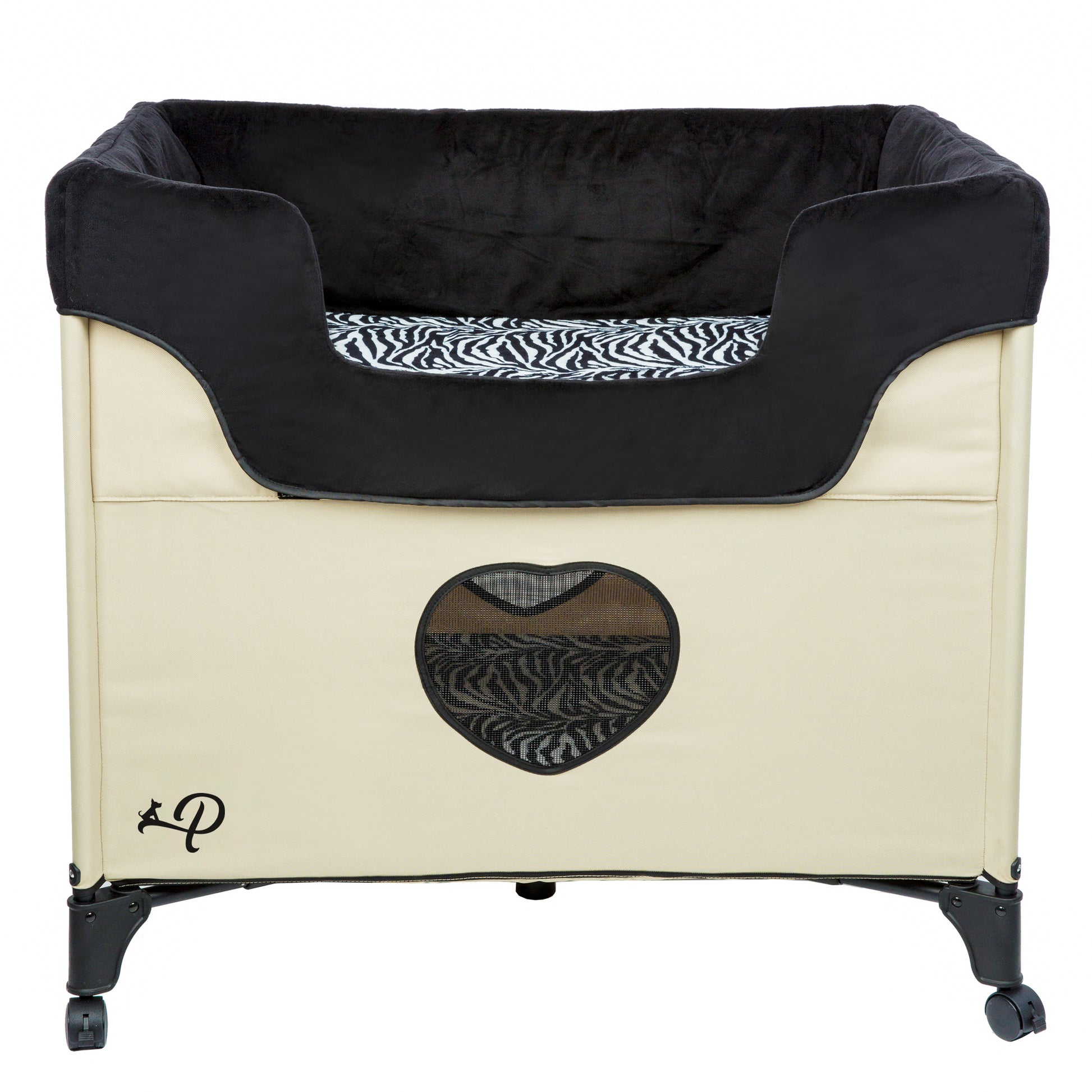 white and black pet bed