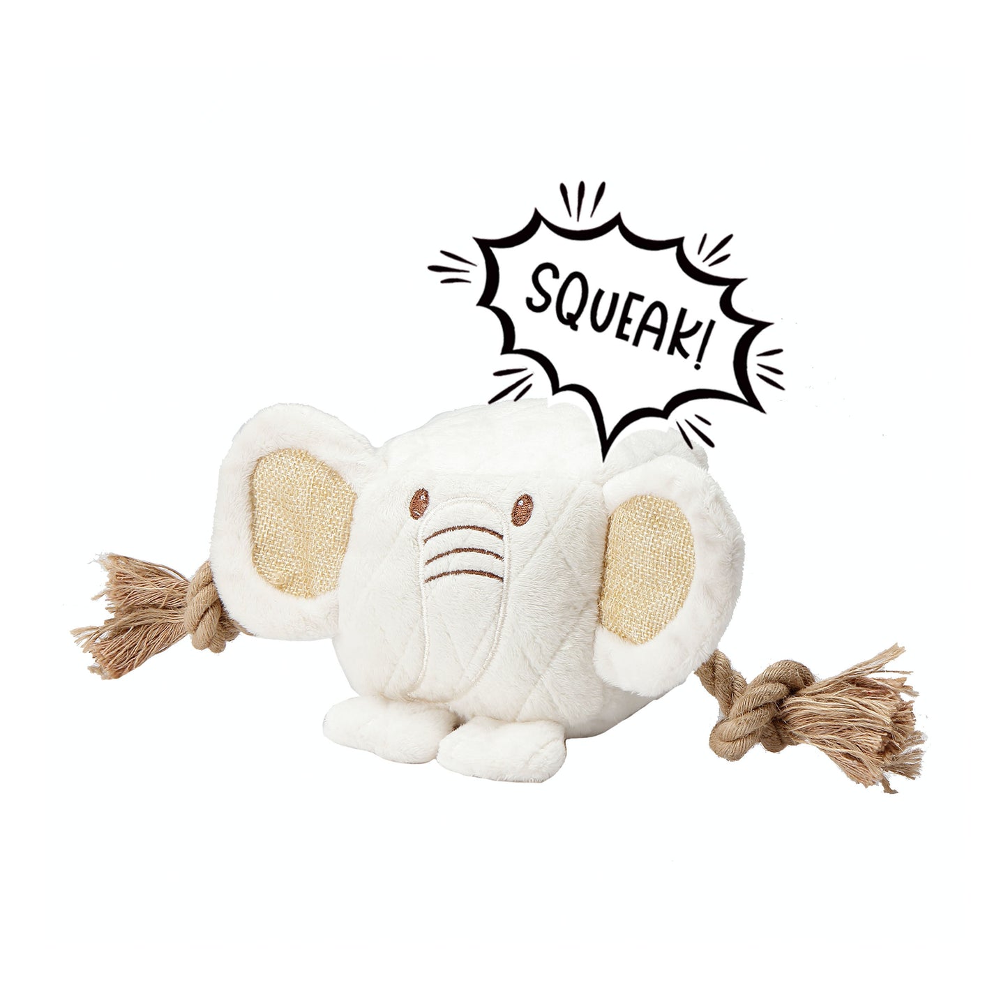 Cute Chunky Elephant Dog Toy: Fun Squeaker & Hemp Rope, Mentally & Physically Stimulates Pets, Cute Block Head with Stuffing & Squeaker, Tough Hemp for Chewing & Fetching, Non-Toxic, Cleans Teeth, Variety of Textures, for Pets