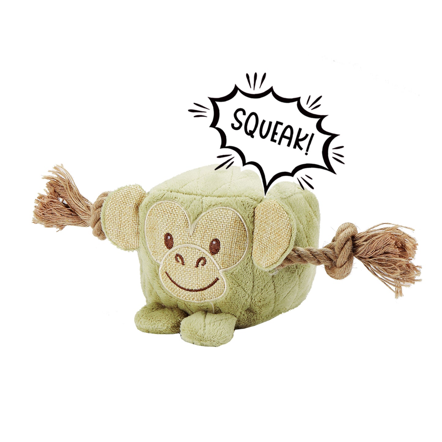 Cute Chunky Monkey Dog Toy: Fun Squeaker & Hemp Rope, Mentally & Physically Stimulates Pets, Cute Block Head with Stuffing & Squeaker, Tough Hemp for Chewing & Fetching, Non-Toxic, Cleans Teeth, Variety of Textures, for Pets
