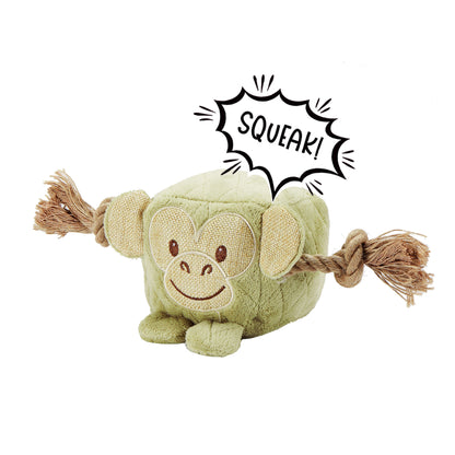 Cute Chunky Monkey Dog Toy: Fun Squeaker & Hemp Rope, Mentally & Physically Stimulates Pets, Cute Block Head with Stuffing & Squeaker, Tough Hemp for Chewing & Fetching, Non-Toxic, Cleans Teeth, Variety of Textures, for Pets