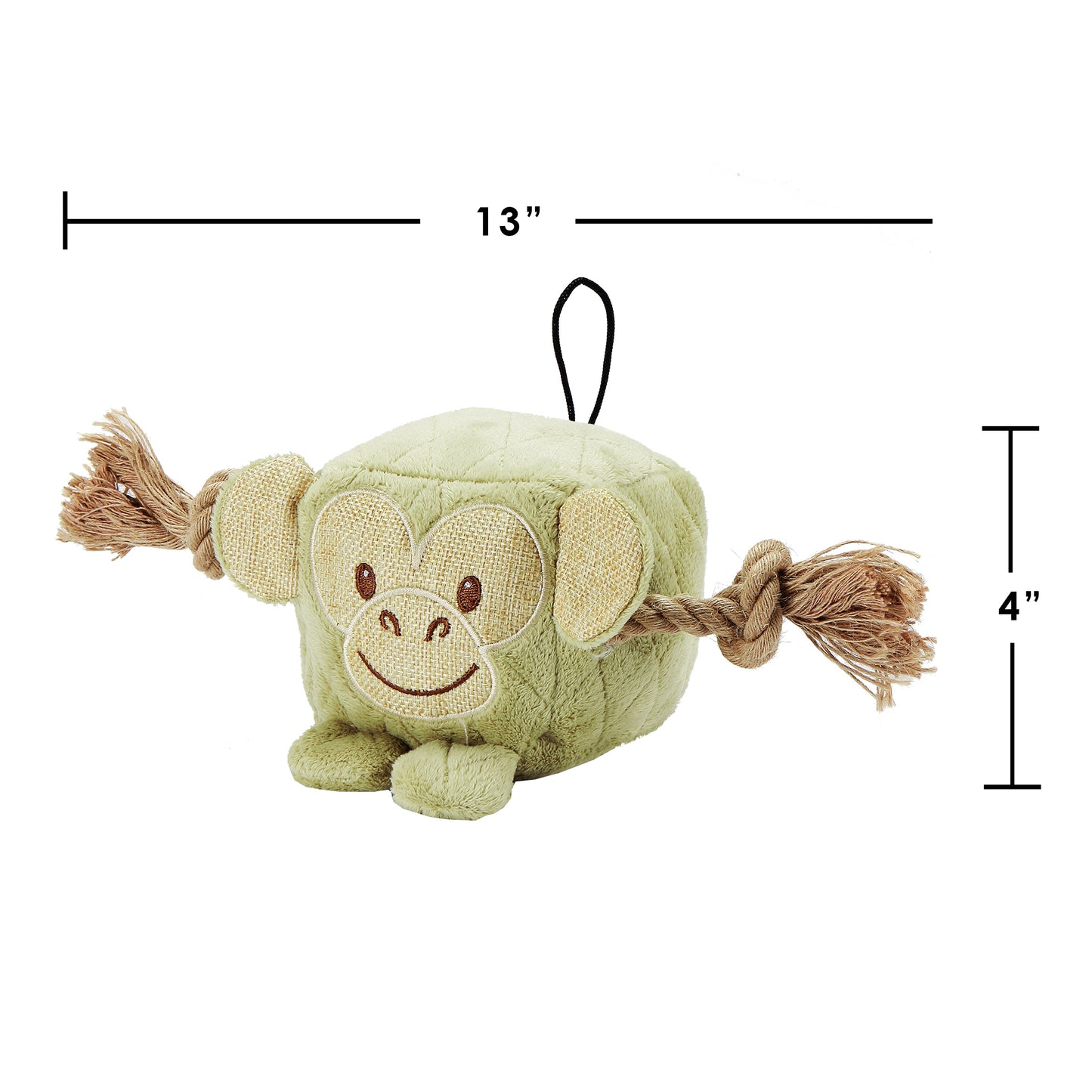 Cute Chunky Monkey Dog Toy: Fun Squeaker & Hemp Rope, Mentally & Physically Stimulates Pets, Cute Block Head with Stuffing & Squeaker, Tough Hemp for Chewing & Fetching, Non-Toxic, Cleans Teeth, Variety of Textures, for Pets
