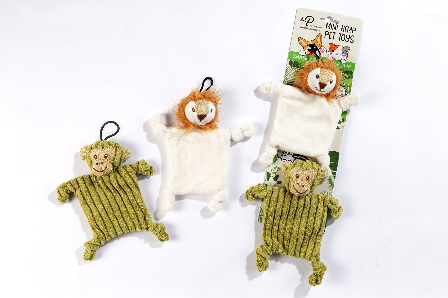 Mini Flying Hemp Monkey and Lion Dog Toys: Fun Squeaker & Crinkle Material, Engages Pets for Chewing, Playing & Fetching, Non-Toxic, Variety of Textures, CE Certified, for Pets