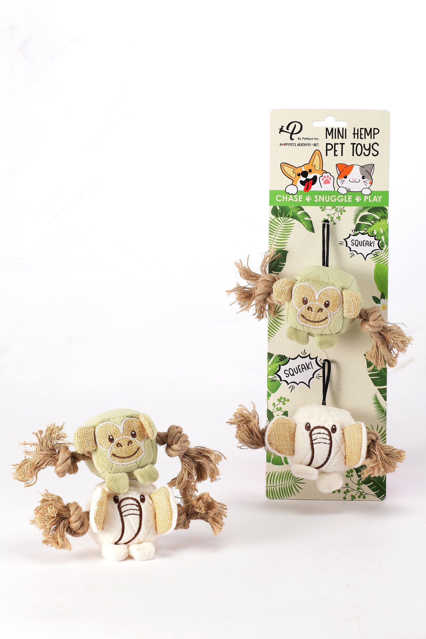 Mini Hemp Chunky Monkey and Elephant Dog Toys