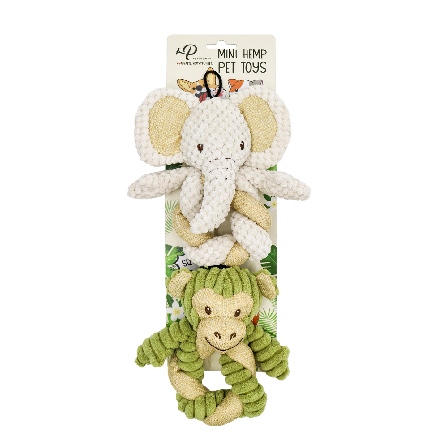 Mini Hemp Twist Monkey and Elephant Dog Toys