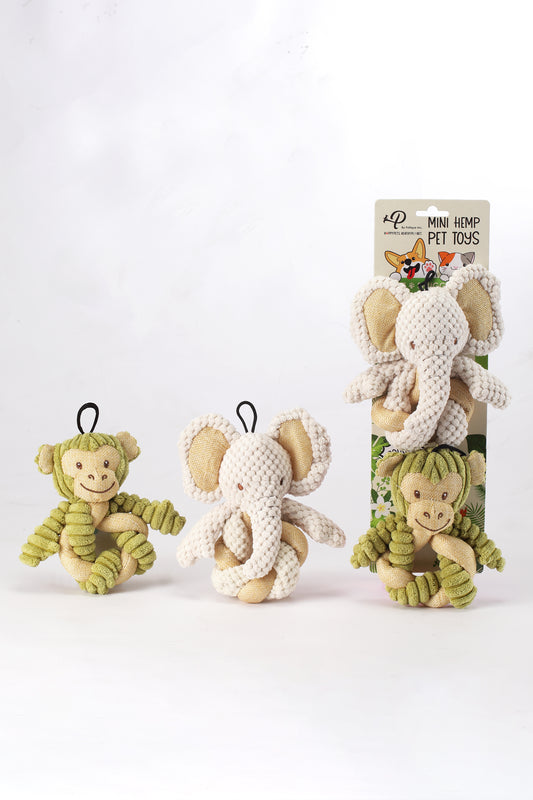Mini Hemp Twist Monkey and Elephant Dog Toys