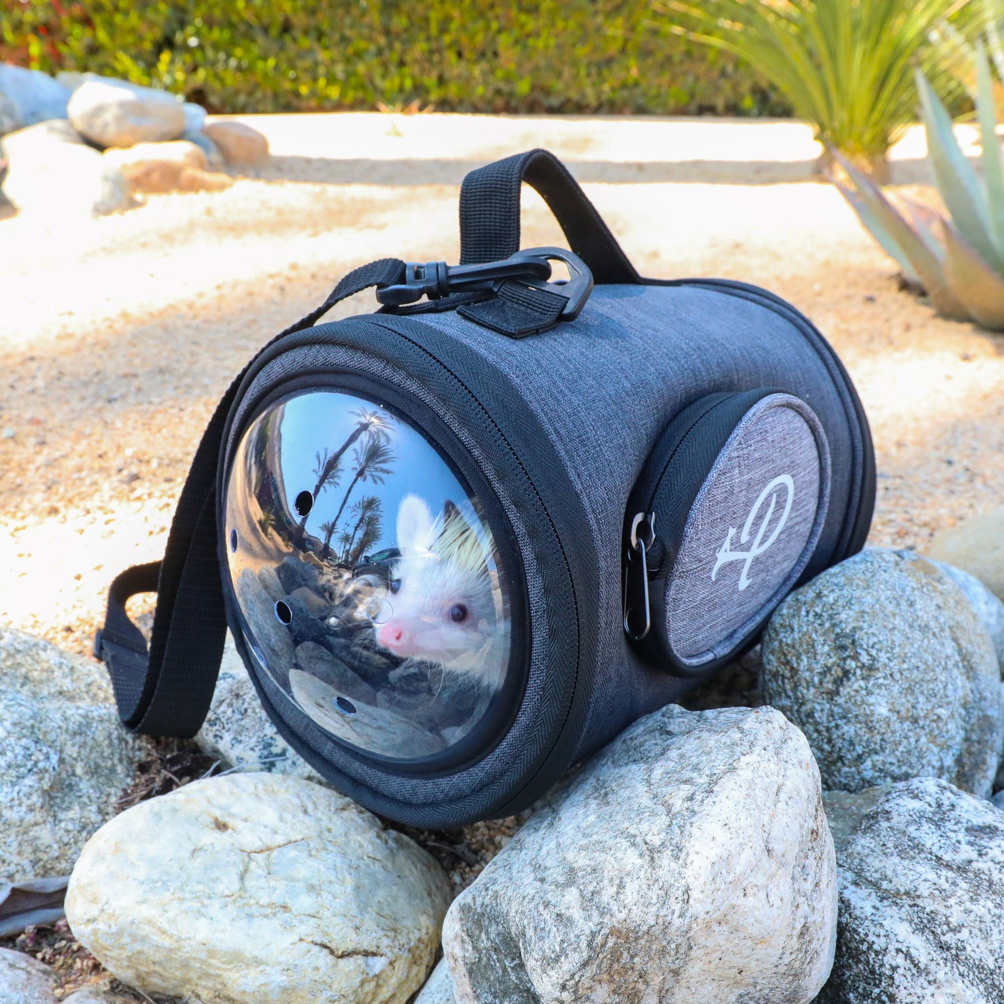 Capsule Pet Carrier: Durable, Scratch & Weather Resistant, Semi-Sphere Windows, 3 Entry Ways, Reversible Mat, 2 Carrying Options, Water Bottle Feeder Included, for Small Animals, Supports 5 LBS