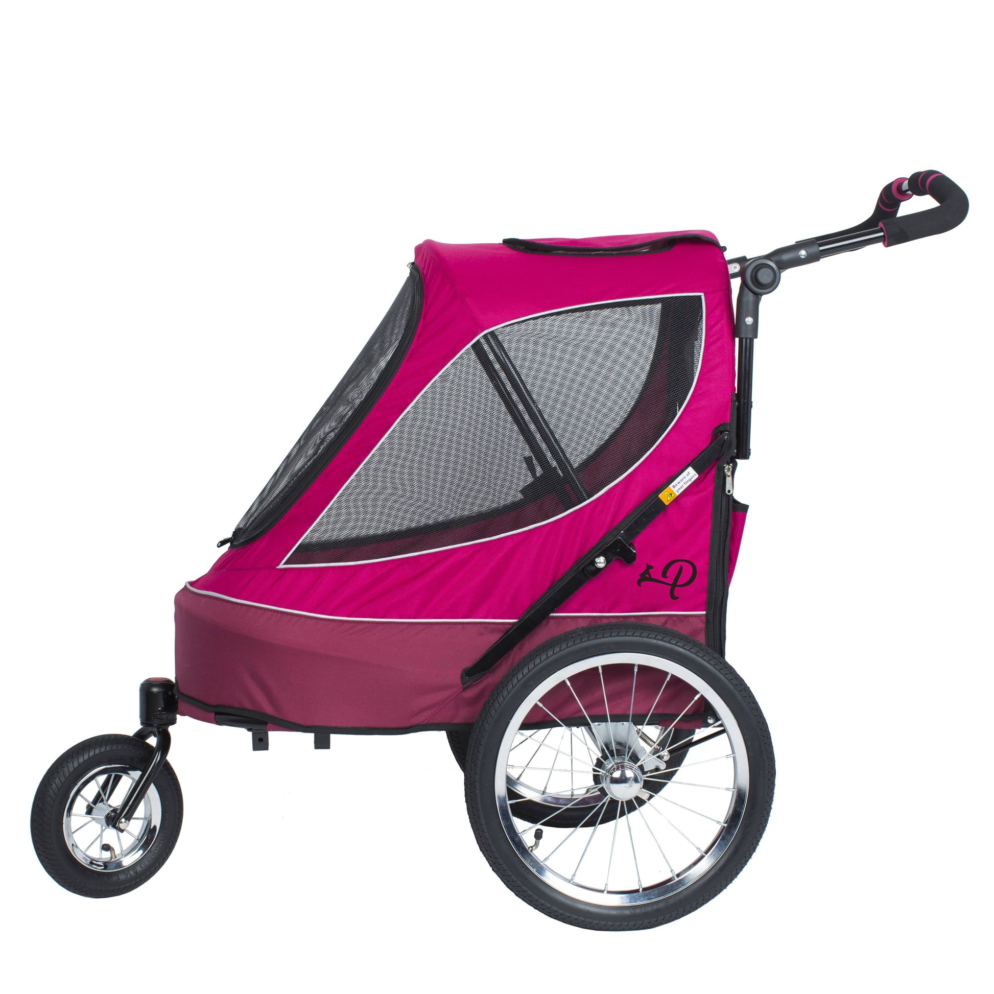 All Terrain Pet Jogger/Stroller/Bike Trailer Blazin Berry, Shock Absorbing Bike Wheels, Adjustable Handlebar, Dual Brake, for Small/Medium/Large