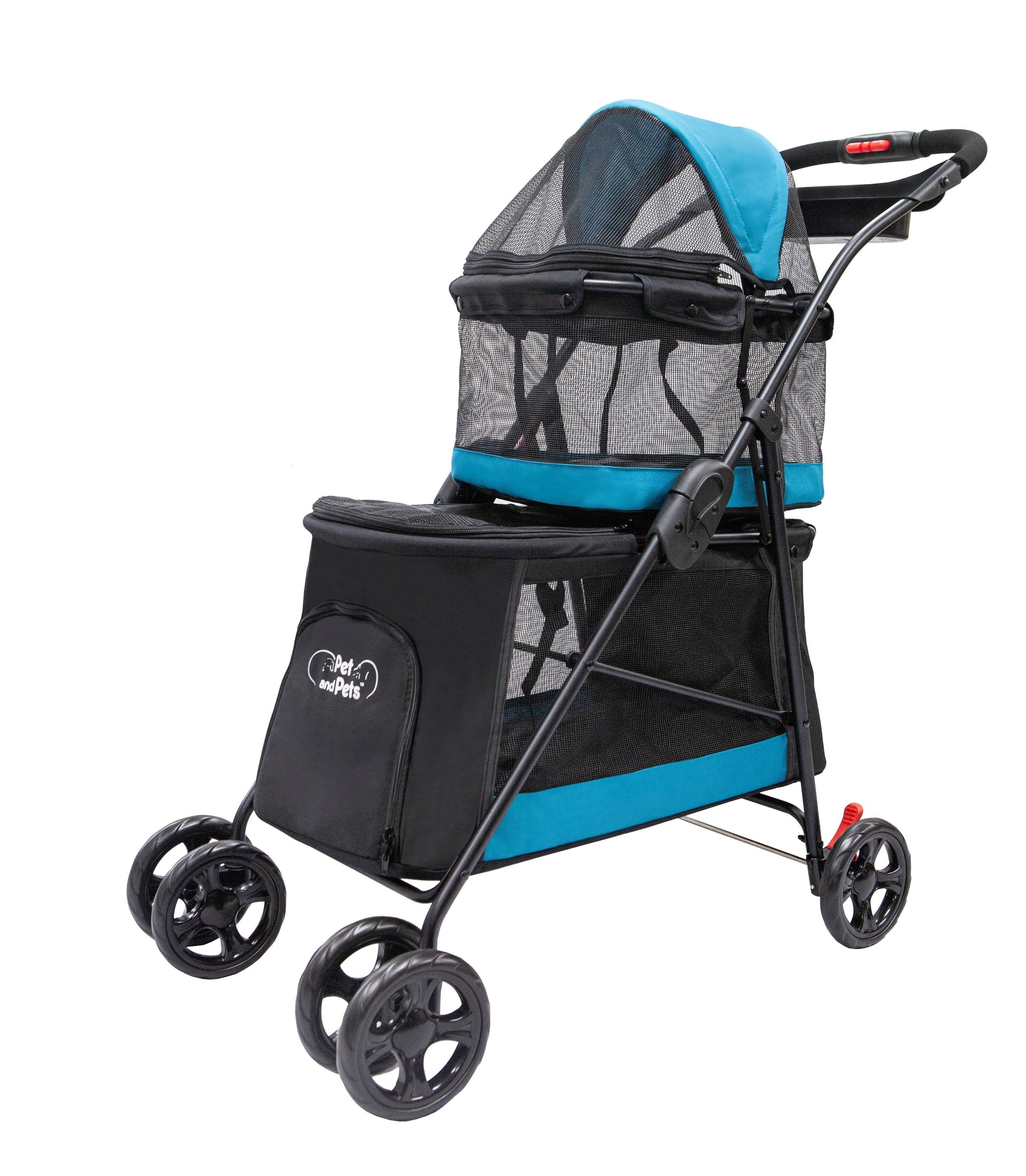 petique double decker pet stroller blue